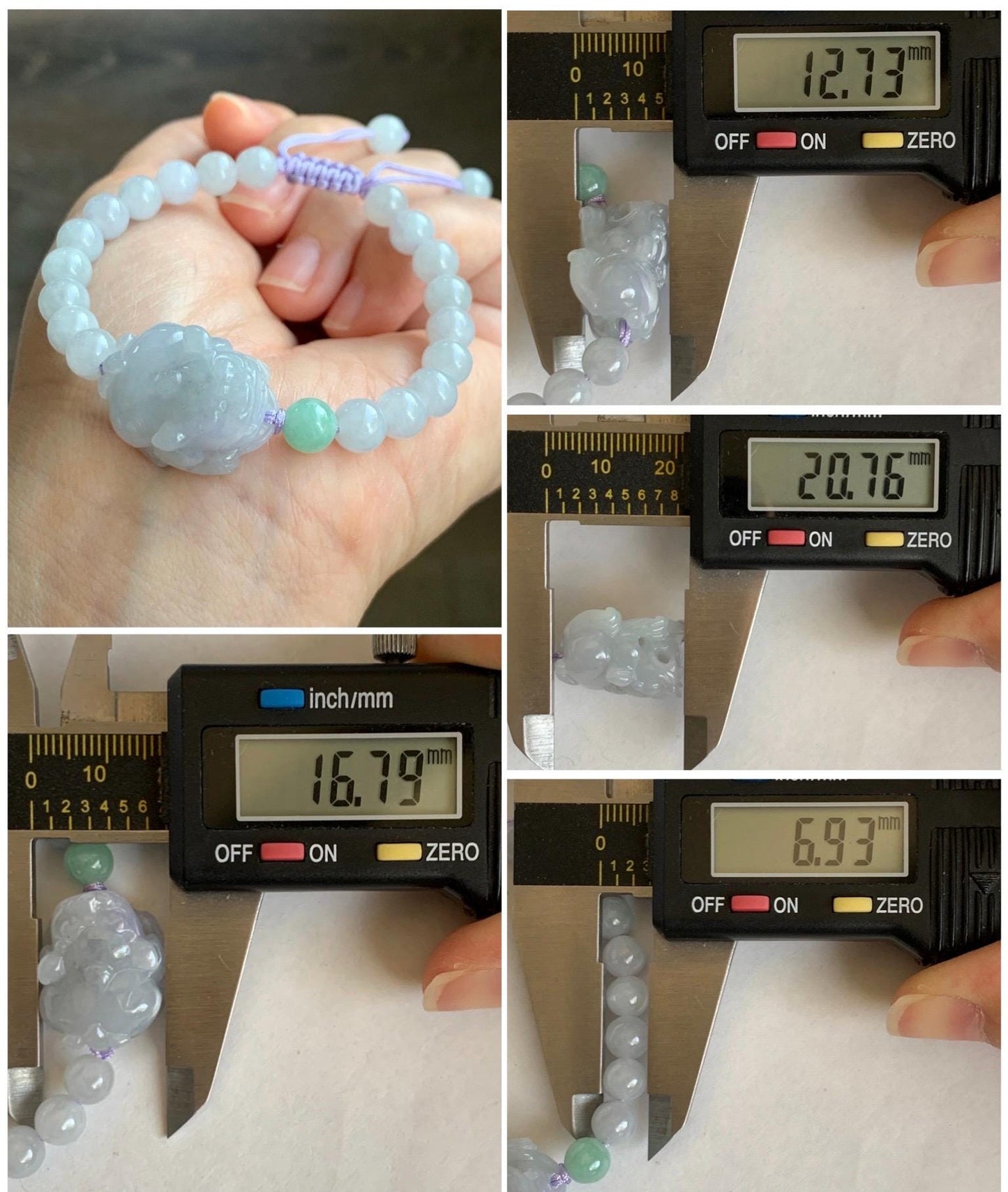 Natural Grade A Icy Translucent Gelatinous Pastel Lavender Wuji Jade Jadeite Carved Pixiu Beaded Bracelet 6mm 6.5” 19g 天然冰淡紫乌鸡翡翠貔貅手串 BZW266