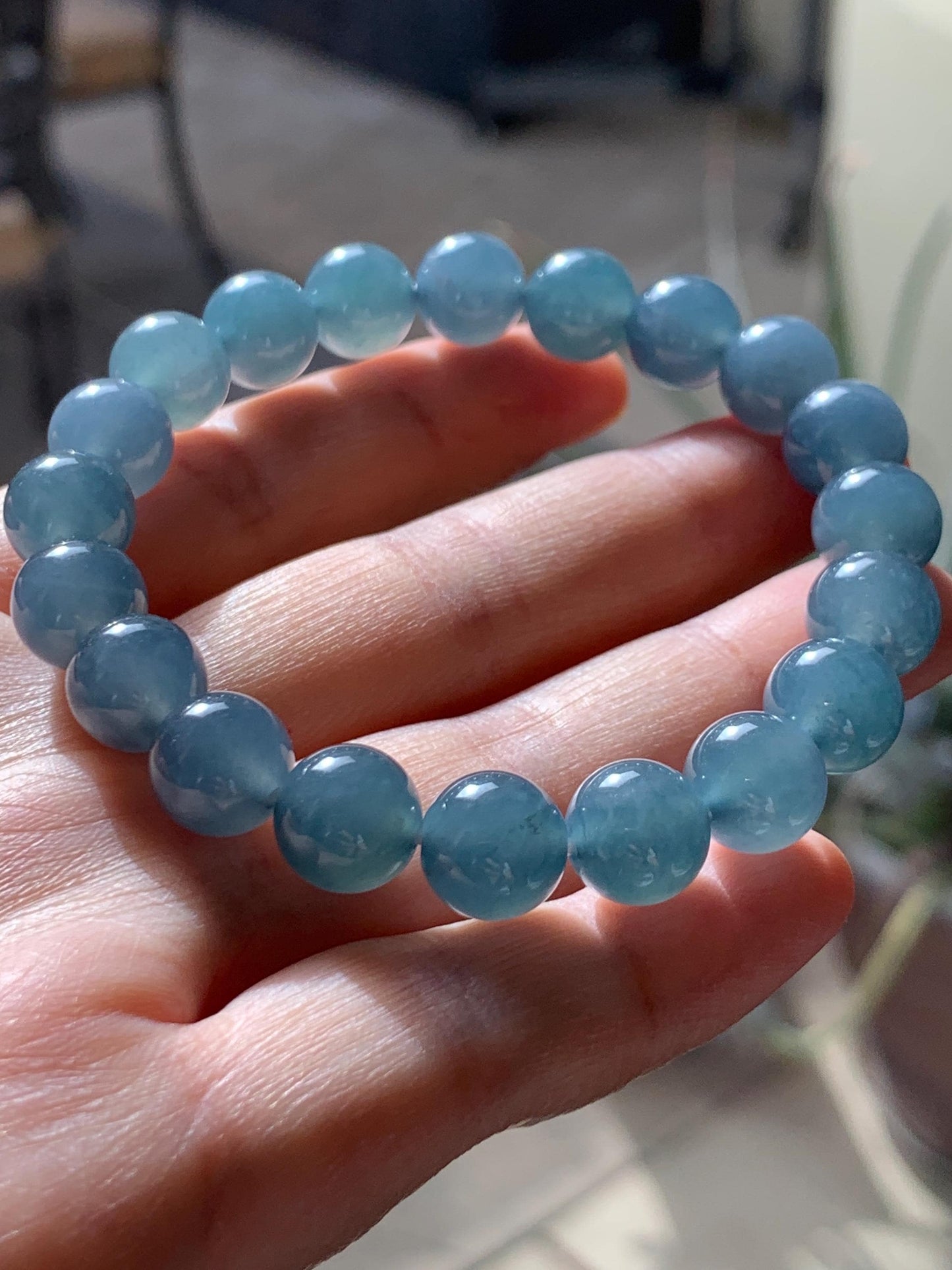 Certified Natural Grade A Icy Translucent Gelatinous Dusty Blueberry Jade Jadeite Beaded Bracelet 9.7mm 7.25” 31.36g 天然冰胶危蓝莓紫翡翠圆珠手串 8750