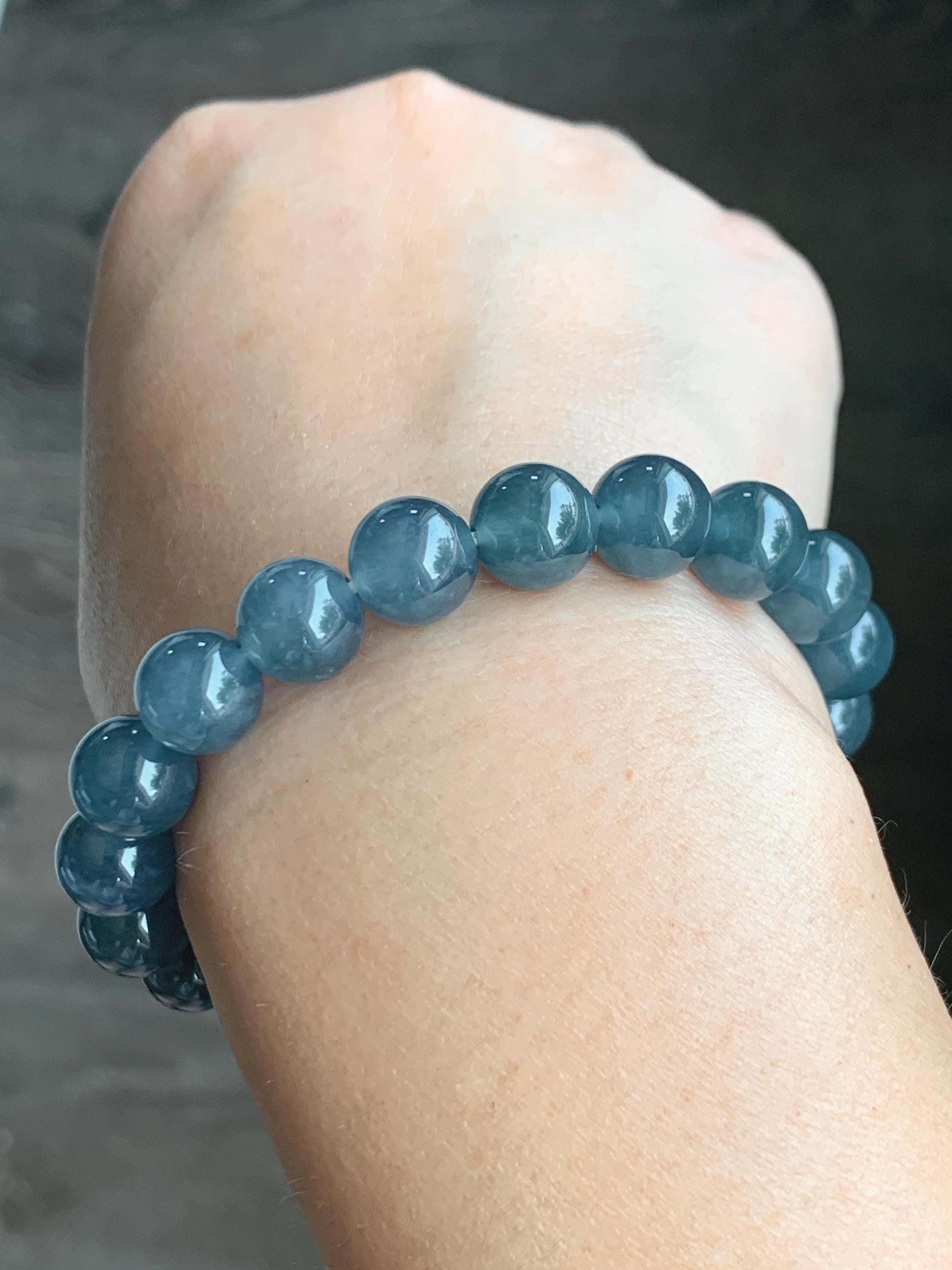 Certified Natural Grade A Icy Translucent Gelatinous Dusty Blueberry Jade Jadeite Beaded Bracelet 9.7mm 7.25” 31.36g 天然冰胶危蓝莓紫翡翠圆珠手串 8750