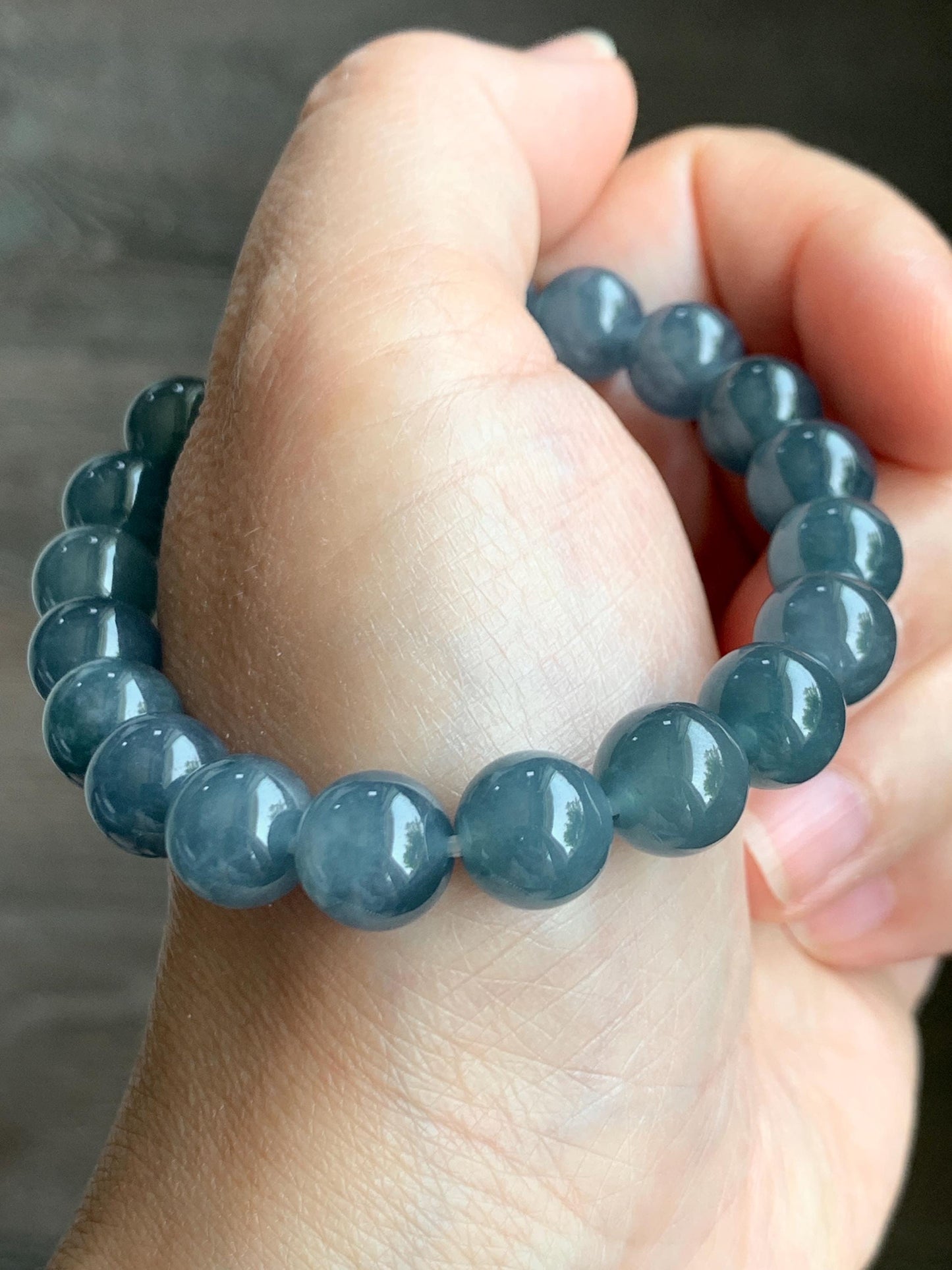 Certified Natural Grade A Icy Translucent Gelatinous Dusty Blueberry Jade Jadeite Beaded Bracelet 9.7mm 7.25” 31.36g 天然冰胶危蓝莓紫翡翠圆珠手串 8750