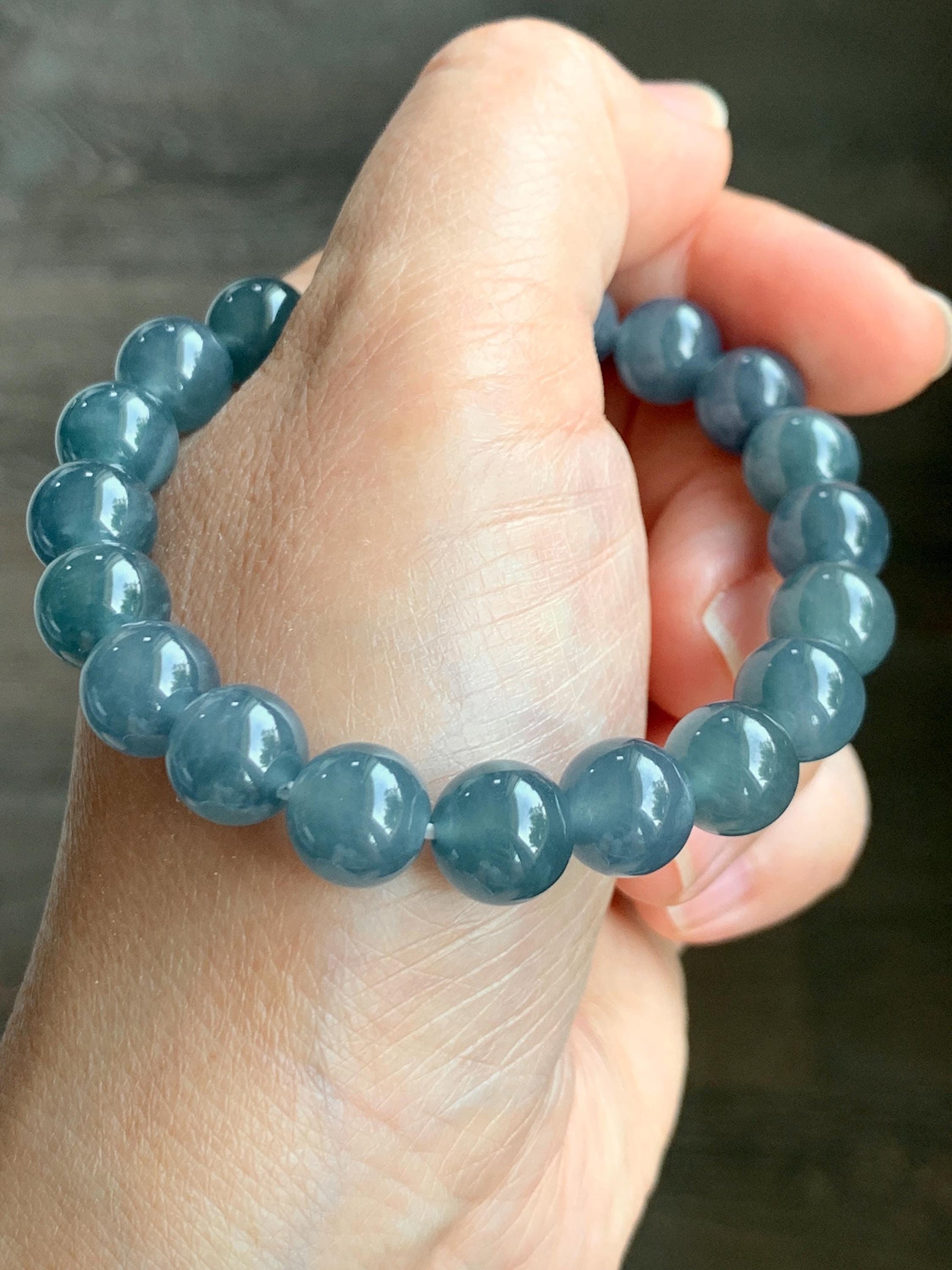 Certified Natural Grade A Icy Translucent Gelatinous Dusty Blueberry Jade Jadeite Beaded Bracelet 9.7mm 7.25” 31.36g 天然冰胶危蓝莓紫翡翠圆珠手串 8750