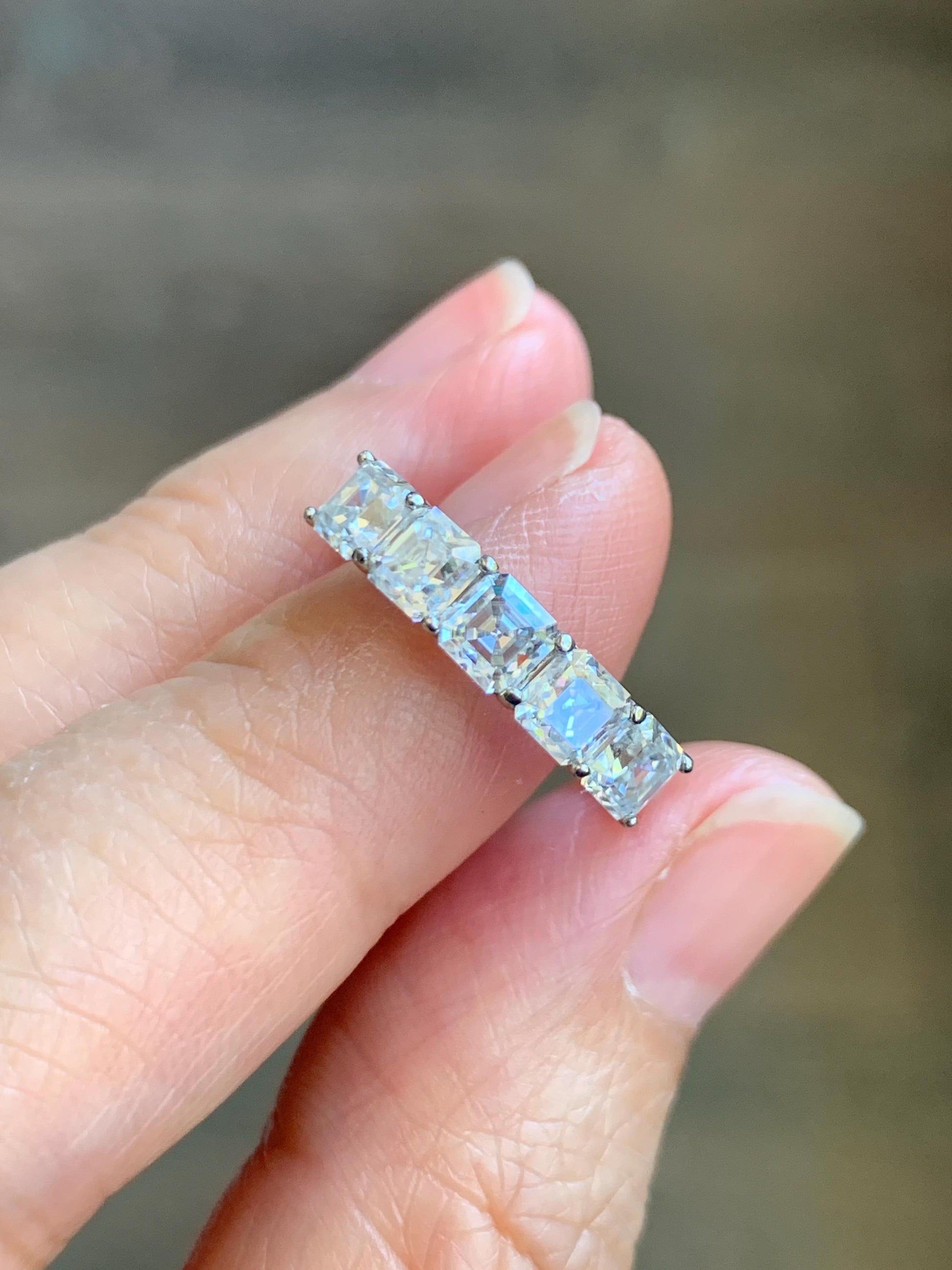 Genuine Moissanite Asscher Cut 5-Stone Band Style Ring Sterling Silver Size 6 US 2g Moissanite Band Ring 351