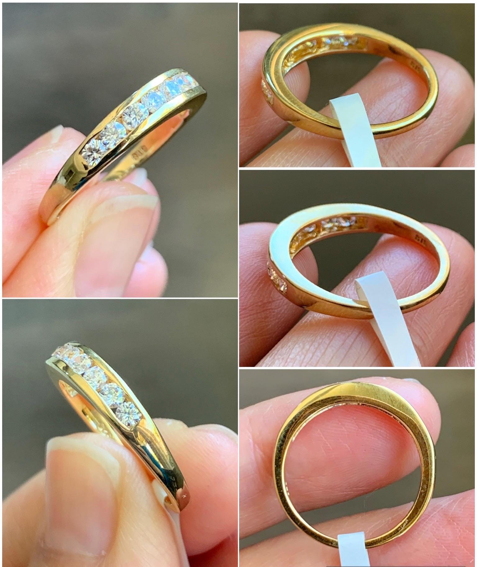 Genuine Swarovski Zirconia Round Cut 9-Stone Channel Set Band Style Ring Sterling Silver Yellow Gold Overlay Size 7 US 3g