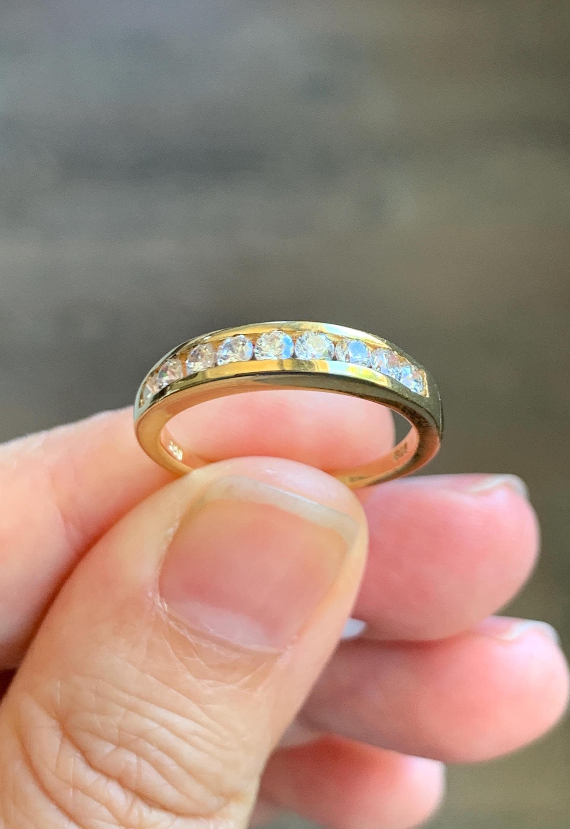 Genuine Swarovski Zirconia Round Cut 9-Stone Channel Set Band Style Ring Sterling Silver Yellow Gold Overlay Size 7 US 3g