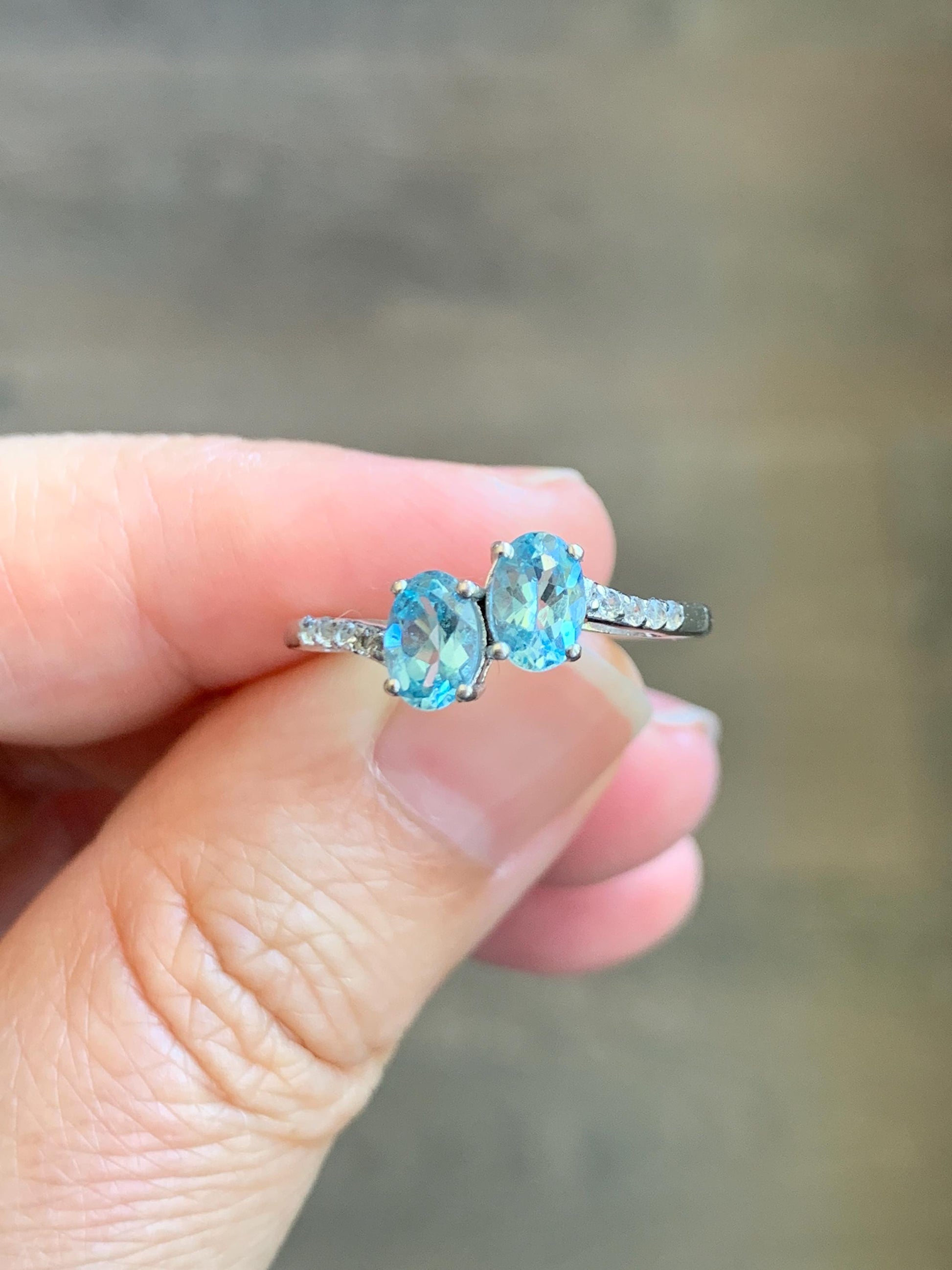 Natural Genuine Blue Apatite White Topaz Bypass Style Ring 925 Sterling Silver Size 7 US 2g 6x4mm Blue Apatite Ring 7783