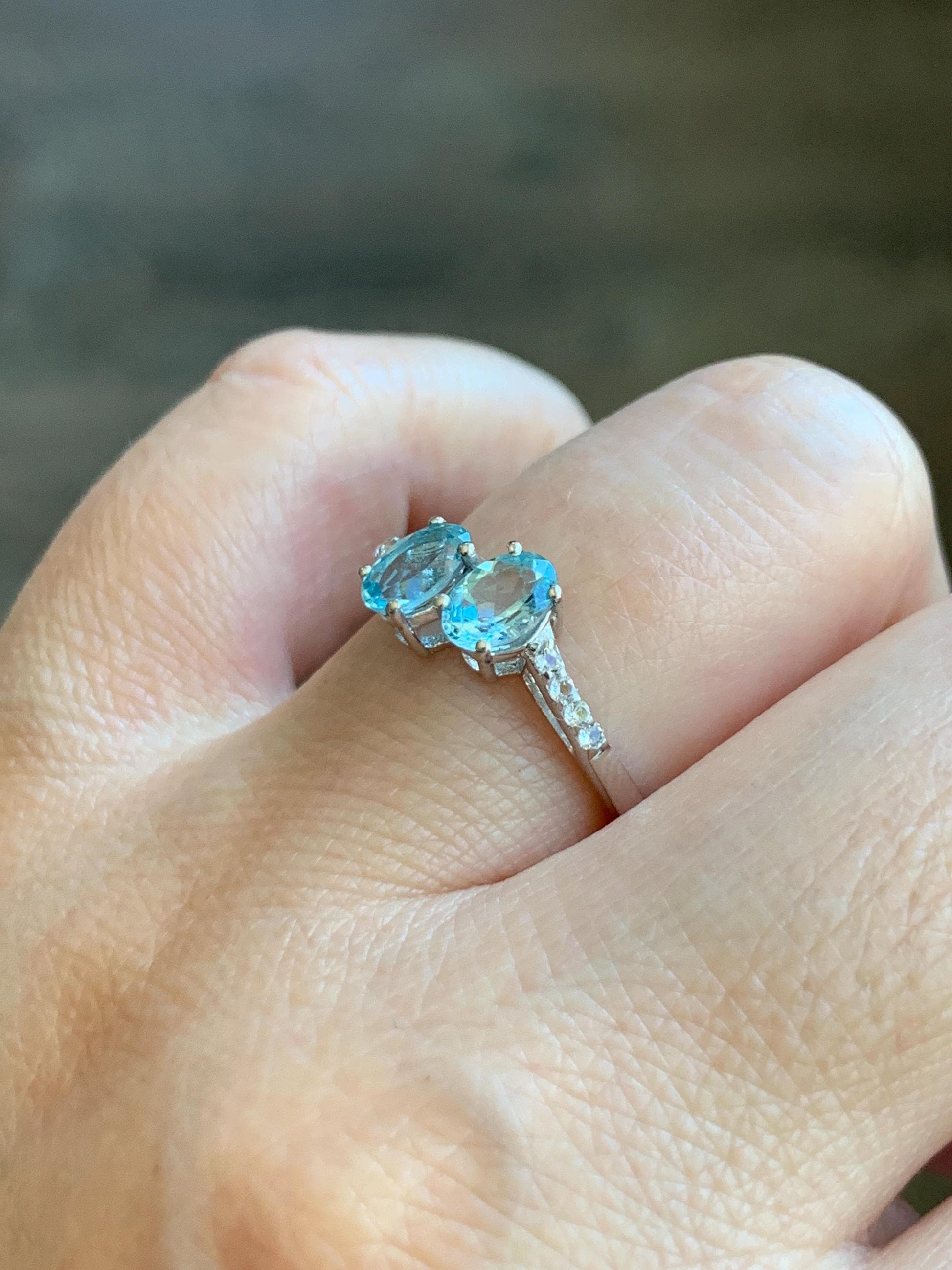 Natural Genuine Blue Apatite White Topaz Bypass Style Ring 925 Sterling Silver Size 7 US 2g 6x4mm Blue Apatite Ring 7783