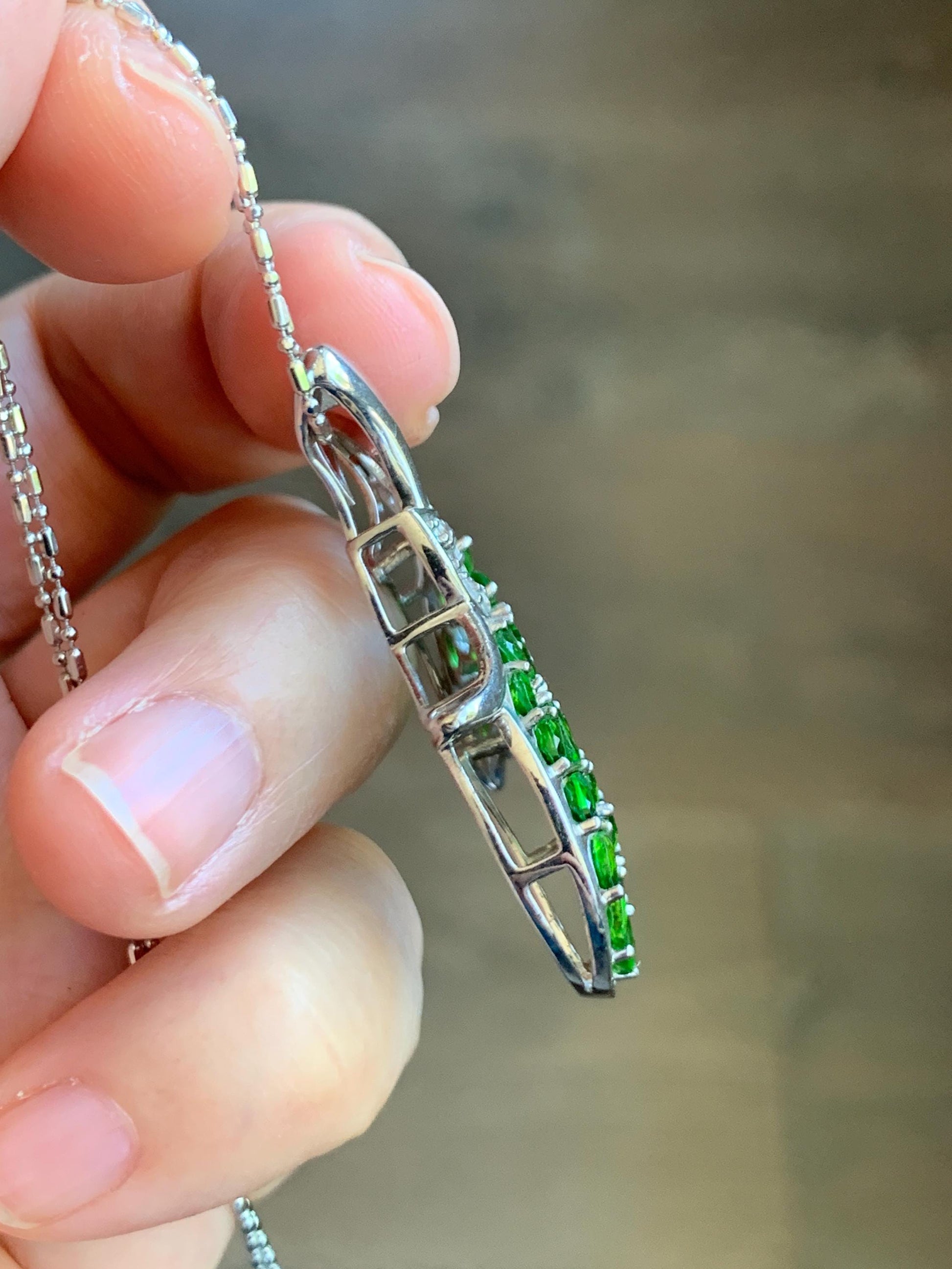 Large Natural Genuine Unheated Green Chrome Diopside Marquise Cut and Natural White Topaz Cluster Leaf Design Pendant Sterling Silver 6g