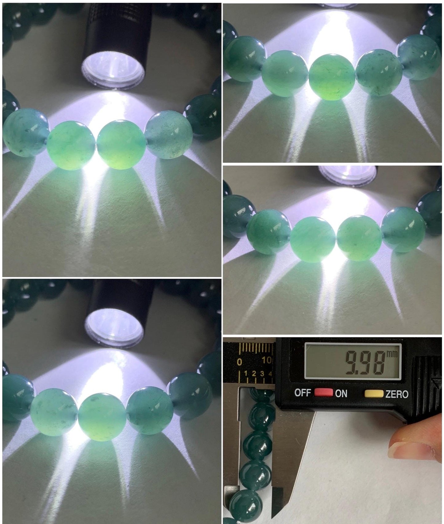 Natural Grade A Guatemalan Icy Translucent Dark Teal Blue Jade Jadeite Beaded Bracelet Stretchy 9.9mm 7.5” 34g 天然冰危深蓝翡翠圆珠手串 LZW330A