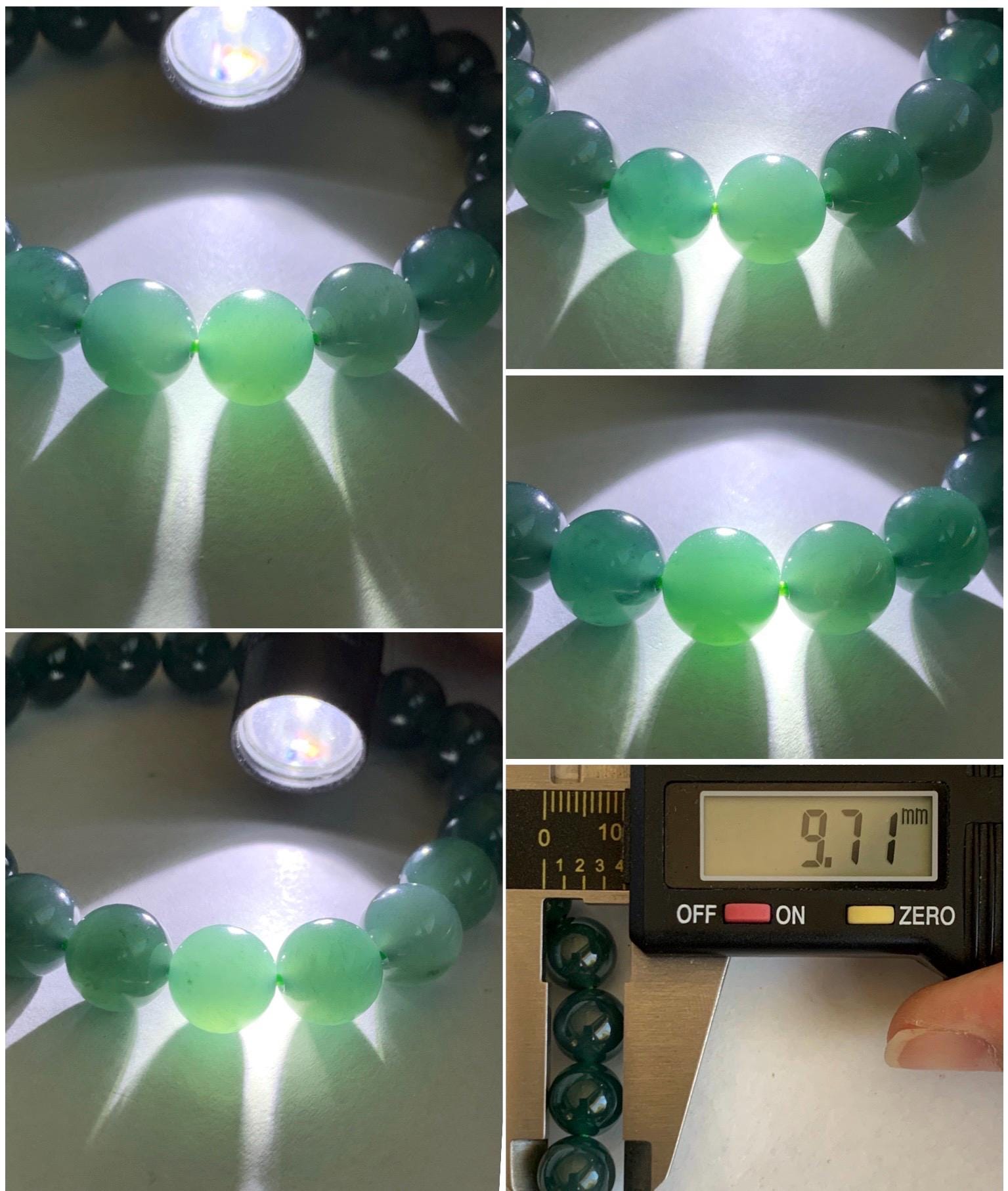 Natural Grade A Guatemalan Icy Translucent Dark Teal Blue Jade Jadeite Beaded Bracelet Stretchy 9.7mm 7.25” 34g 天然冰危深蓝绿翡翠圆珠手串 LWL330C