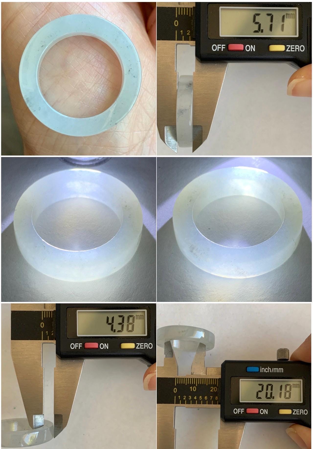 Natural Grade A Icy Translucent Gelatinous Light Wuji Marbled Jade Jadeite Square Edged Band Ring Size 10.25 US 6g 天然冰胶淡乌鸡翡翠方条戒圈 MWJ-C