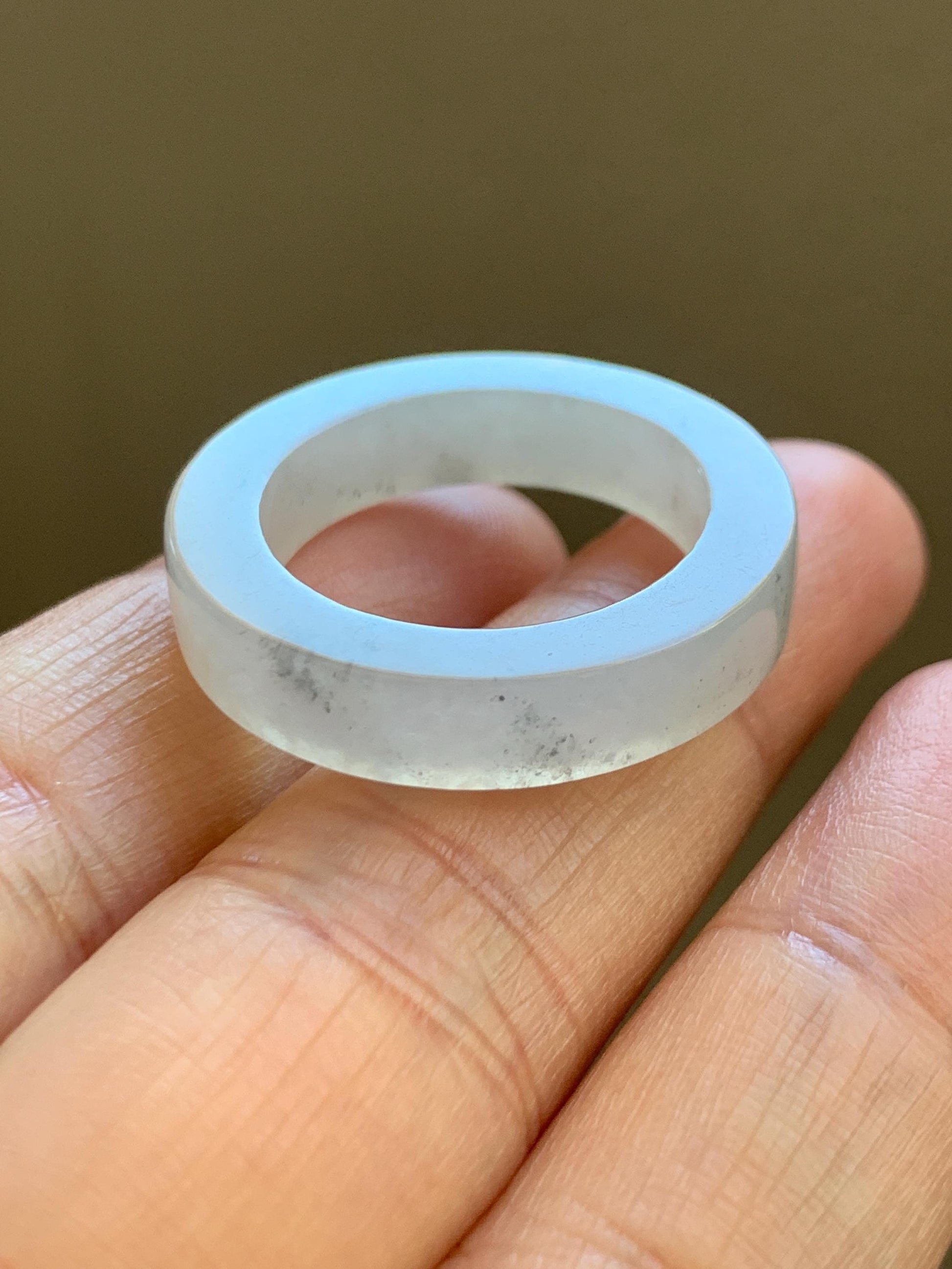Natural Grade A Icy Translucent Gelatinous Light Wuji Marbled Jade Jadeite Square Edged Band Ring Size 10.25 US 6g 天然冰胶淡乌鸡翡翠方条戒圈 MWJ-C
