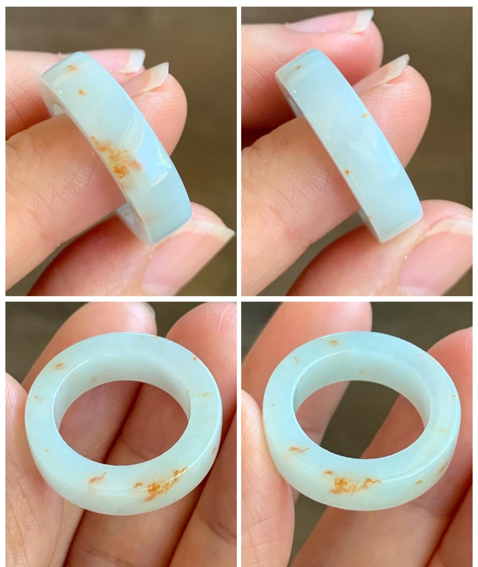 Natural Grade A Icy Translucent Orange Marbled Jade Jadeite Square Edged Band Ring Size 6.5 US 5g 天然撒金翡翠方条戒圈 MSJ88B
