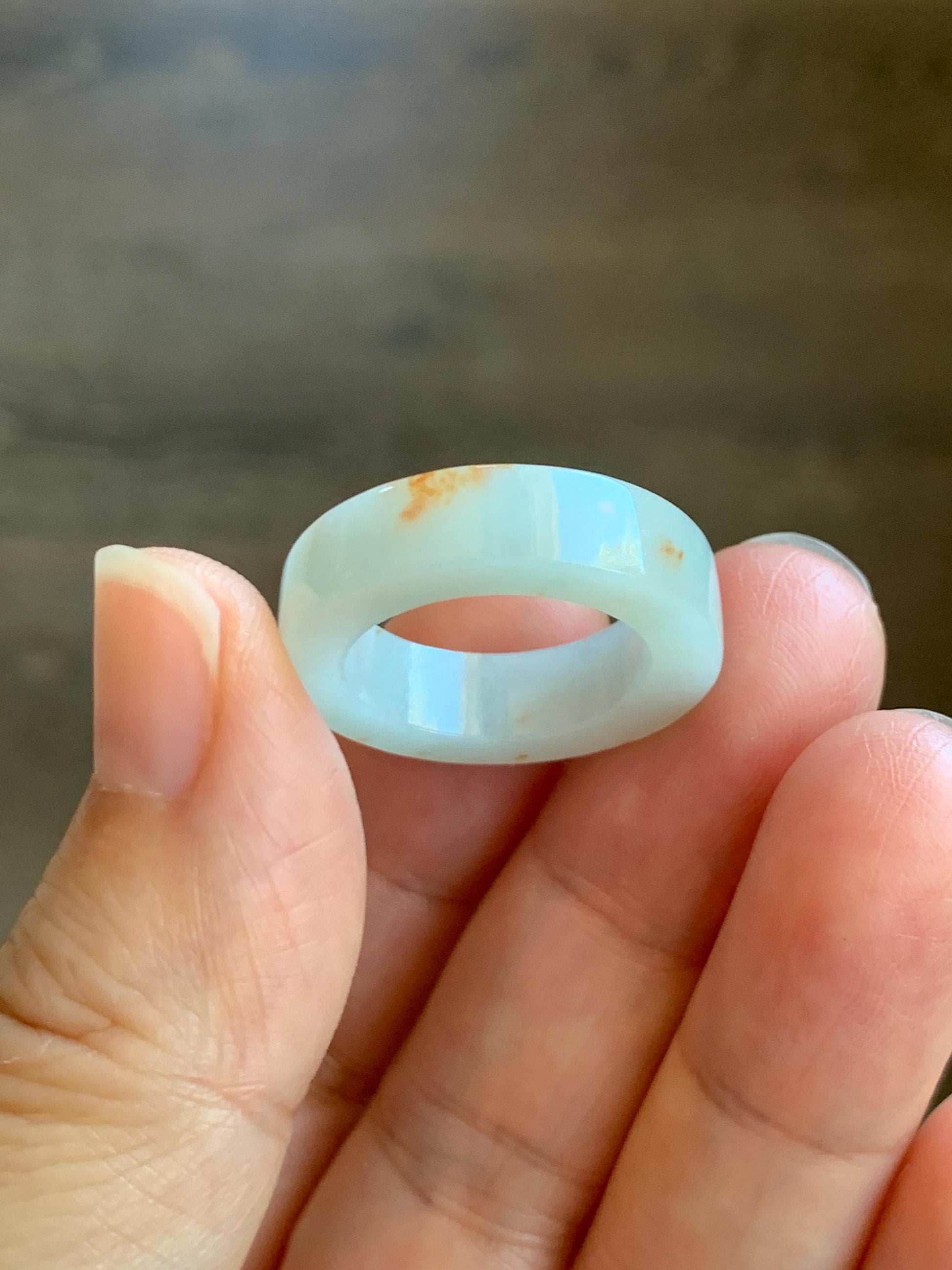 Natural Grade A Icy Translucent Orange Marbled Jade Jadeite Square Edged Band Ring Size 6.5 US 5g 天然撒金翡翠方条戒圈 MSJ88B