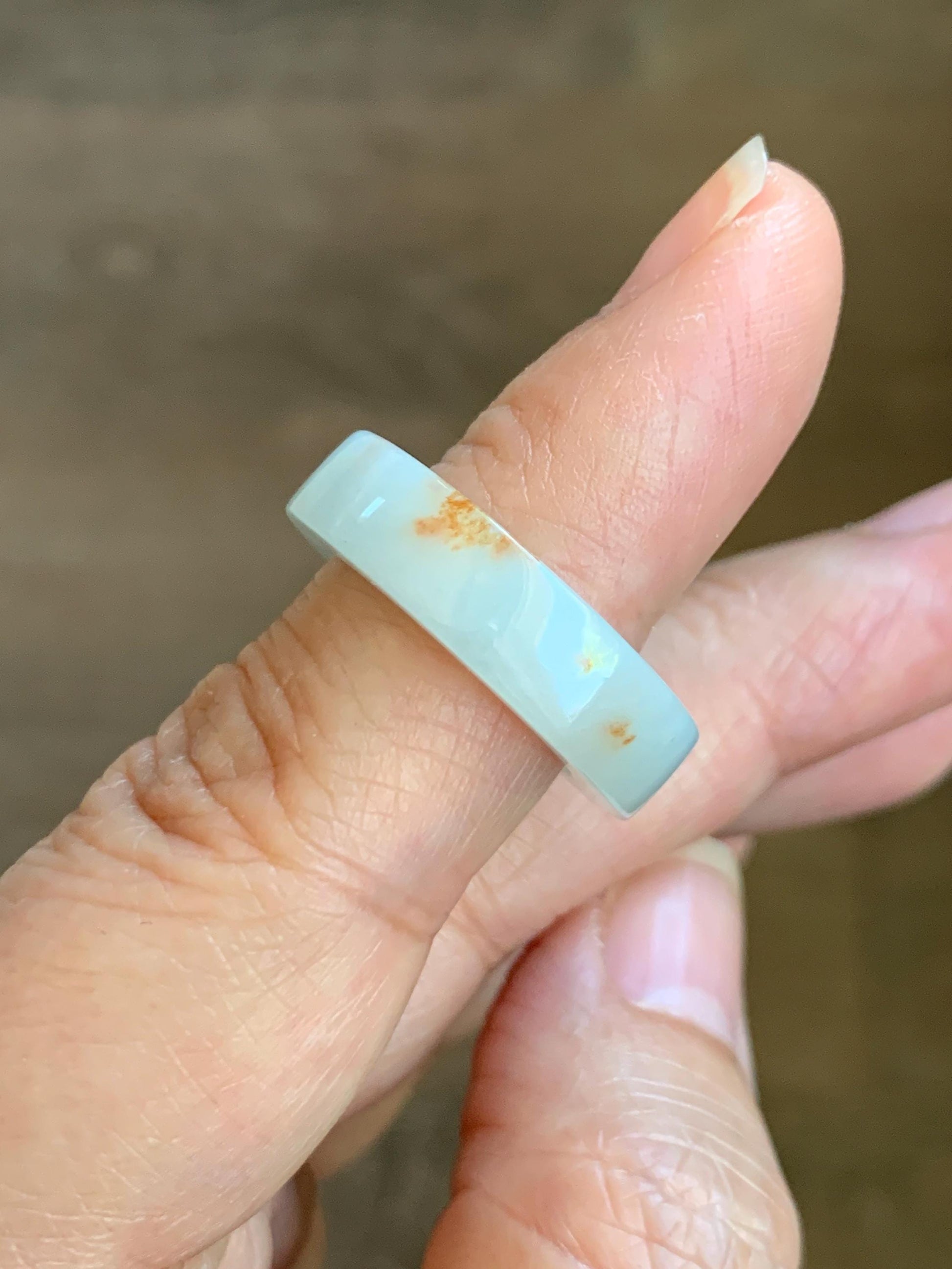 Natural Grade A Icy Translucent Orange Marbled Jade Jadeite Square Edged Band Ring Size 6.5 US 5g 天然撒金翡翠方条戒圈 MSJ88B