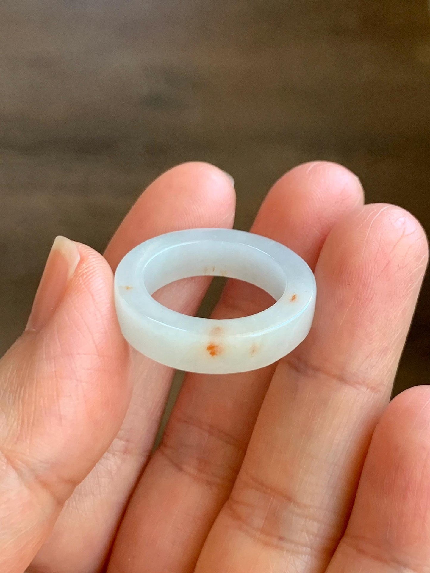 Natural Grade A Icy Translucent Orange Marbled Jade Jadeite Square Edged Band Ring Size 7.25 US 4g 天然撒金翡翠方条戒圈 MSJ88A