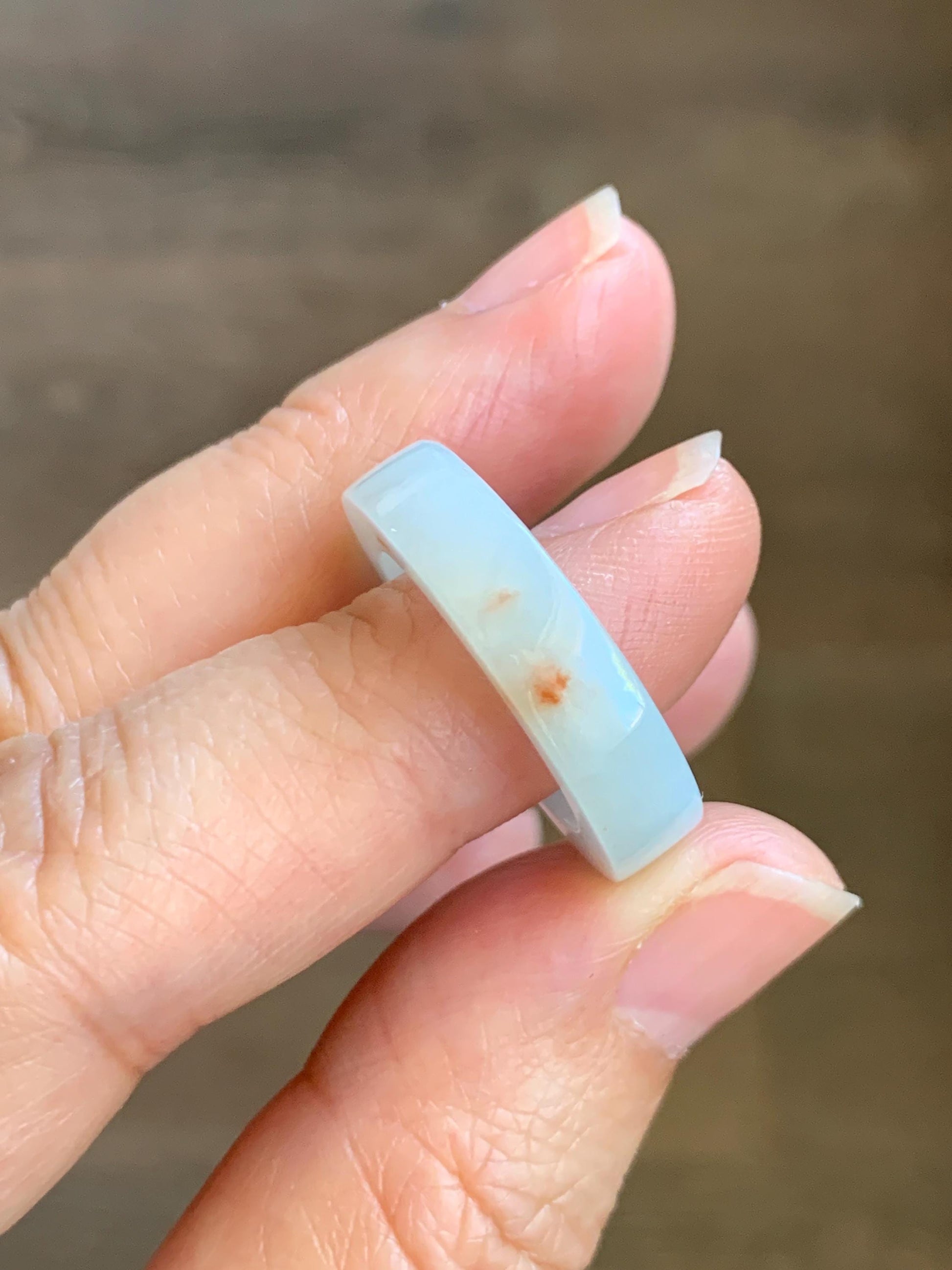 Natural Grade A Icy Translucent Orange Marbled Jade Jadeite Square Edged Band Ring Size 7.25 US 4g 天然撒金翡翠方条戒圈 MSJ88A
