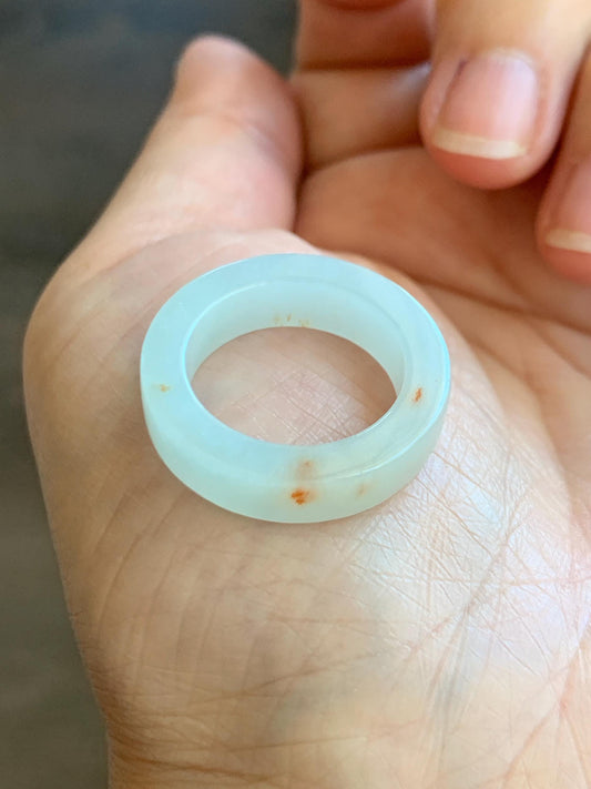 Natural Grade A Icy Translucent Orange Marbled Jade Jadeite Square Edged Band Ring Size 7.25 US 4g 天然撒金翡翠方条戒圈 MSJ88A