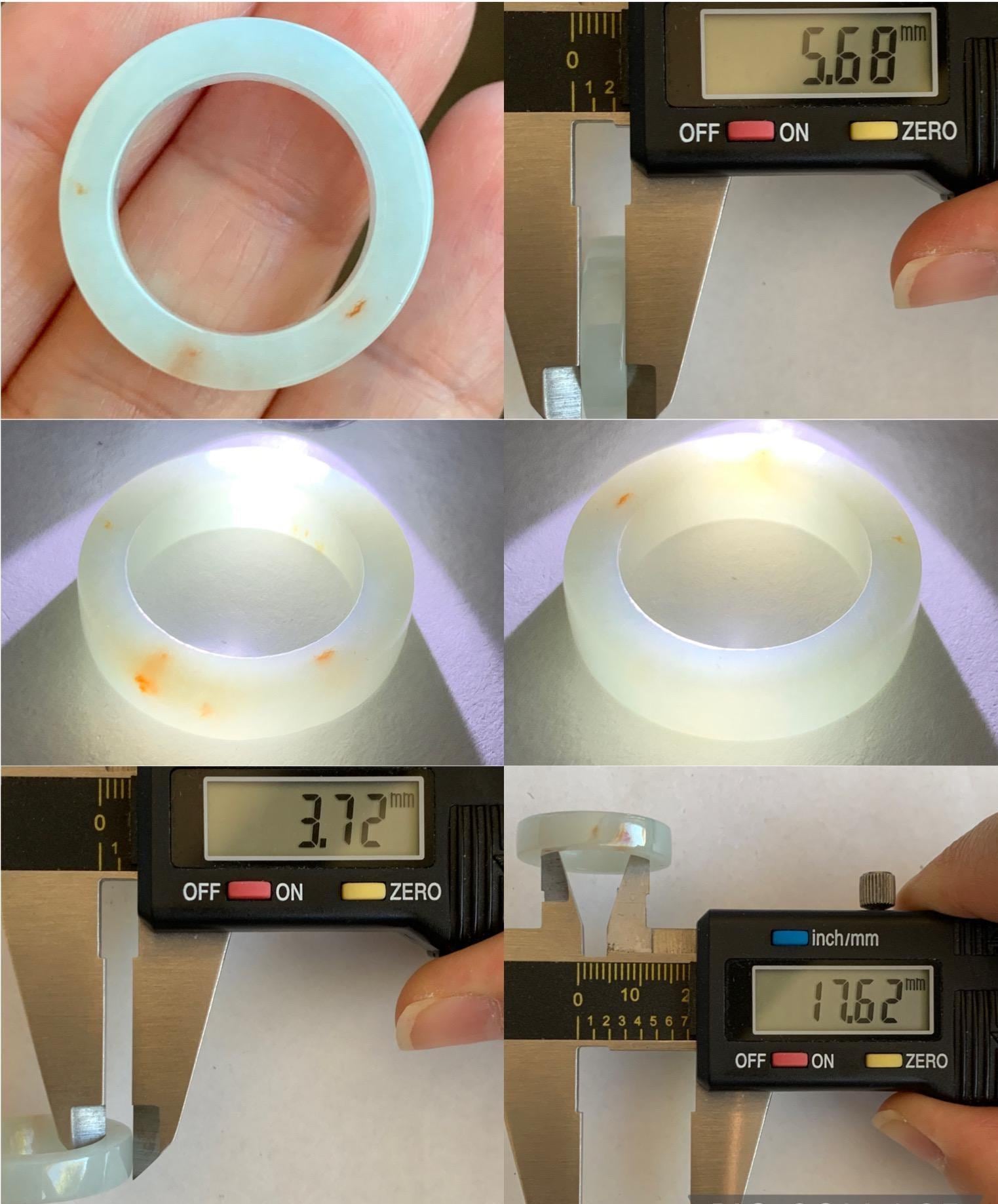 Natural Grade A Icy Translucent Orange Marbled Jade Jadeite Square Edged Band Ring Size 7.25 US 4g 天然撒金翡翠方条戒圈 MSJ88A