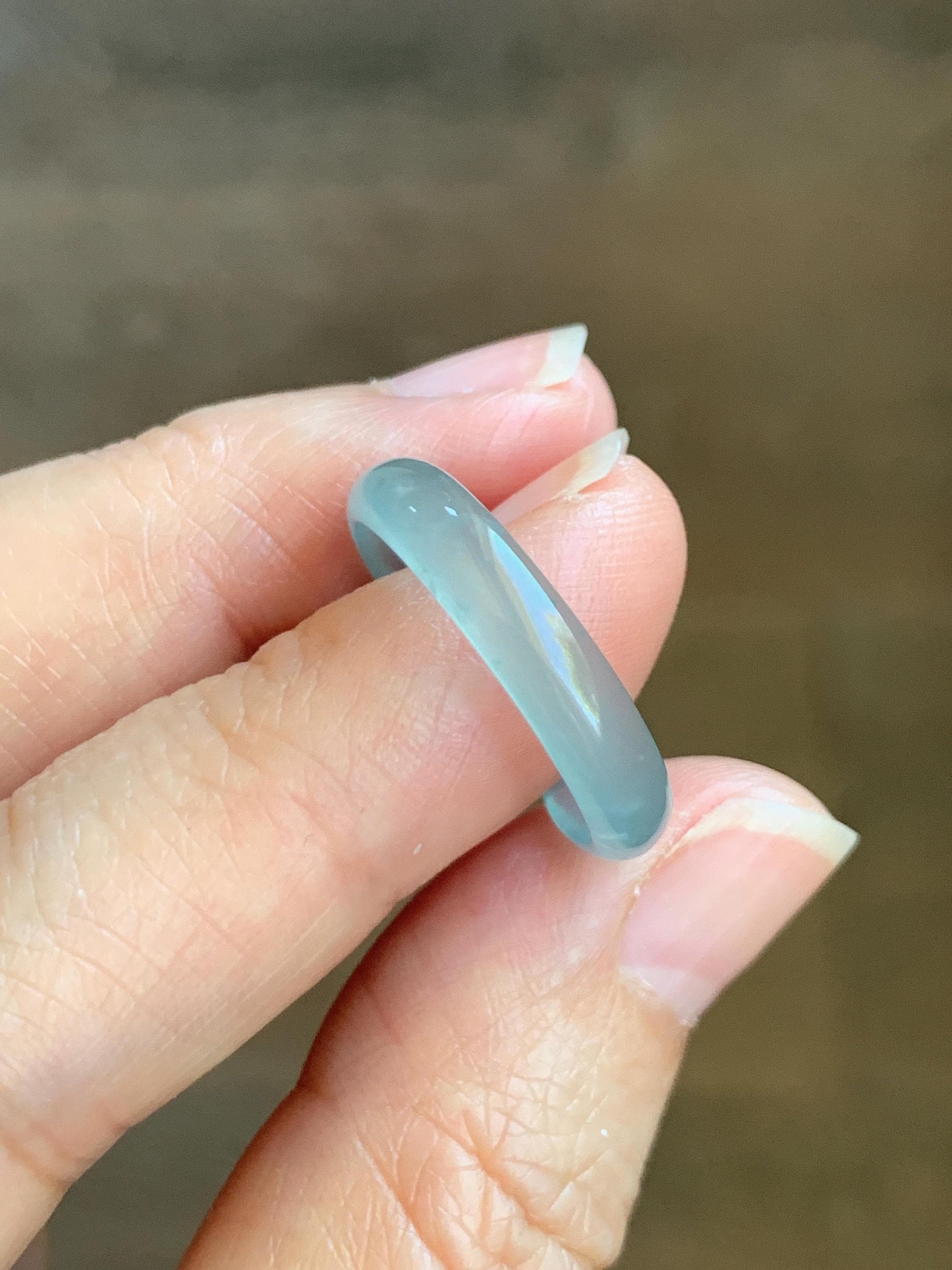 Natural Grade A Guatemalan Icy Highly Translucent Pastel Teal Jade Jadeite Carved Bow Band Ring Size 8.75 US 天然冰危起光浅蓝翡翠蝴蝶结戒圈 WHD55C