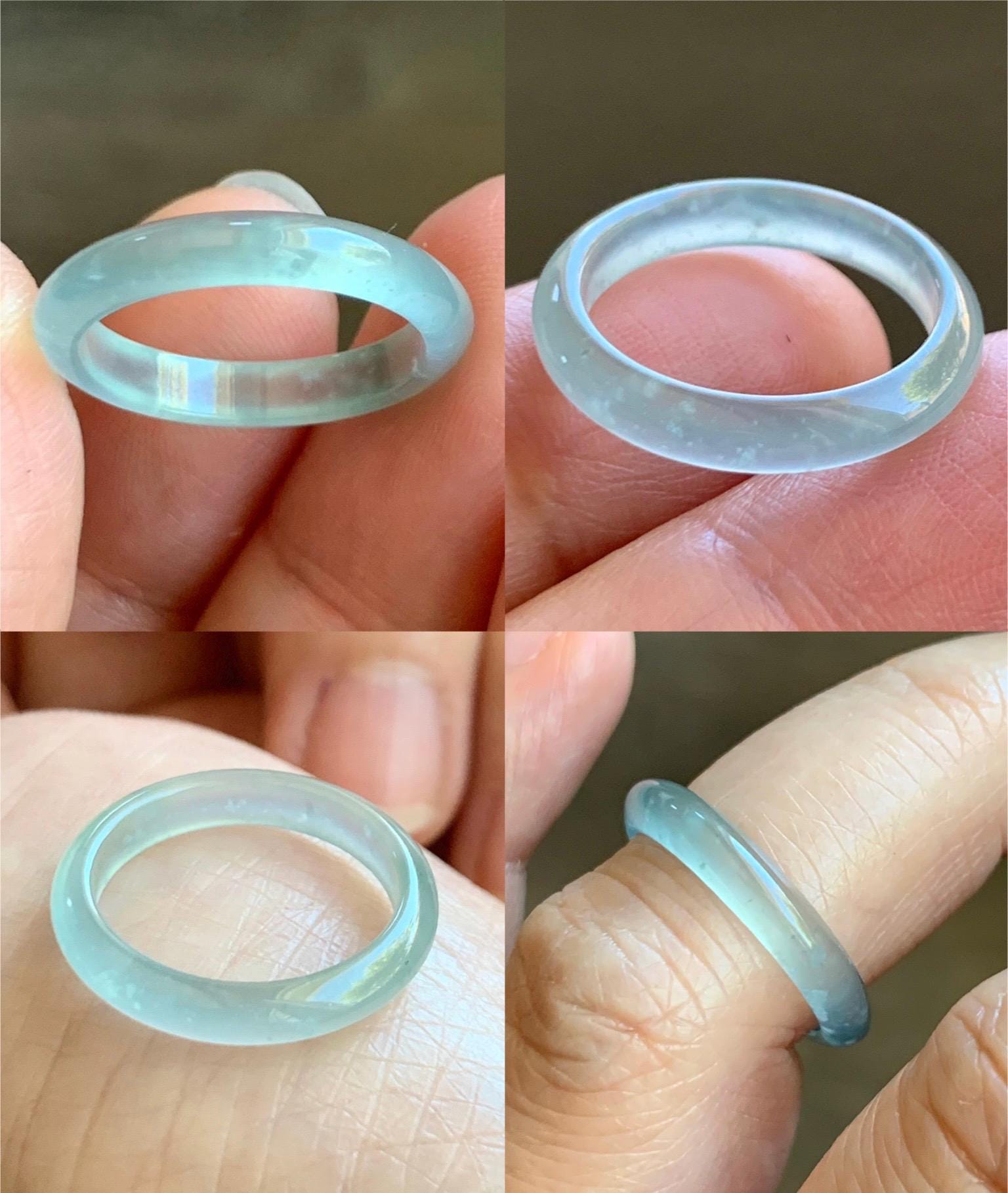 Natural Grade A Guatemalan Icy Highly Translucent Pastel Teal Jade Jadeite Band Ring Size 5.25 US 天然冰危起光浅蓝翡翠戒圈 WBP55A