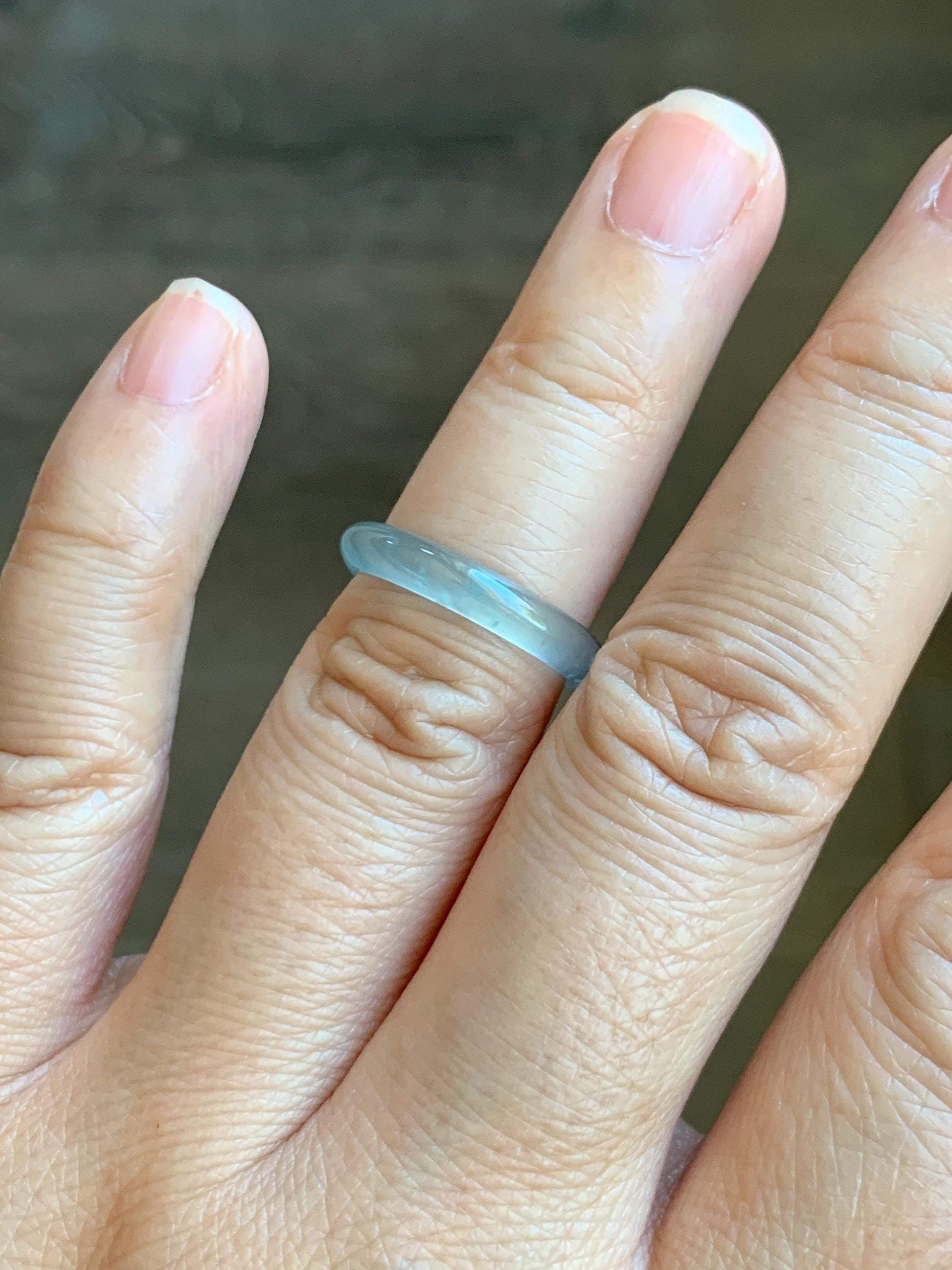 Natural Grade A Guatemalan Icy Highly Translucent Pastel Teal Jade Jadeite Band Ring Size 5.25 US 天然冰危起光浅蓝翡翠戒圈 WBP55A