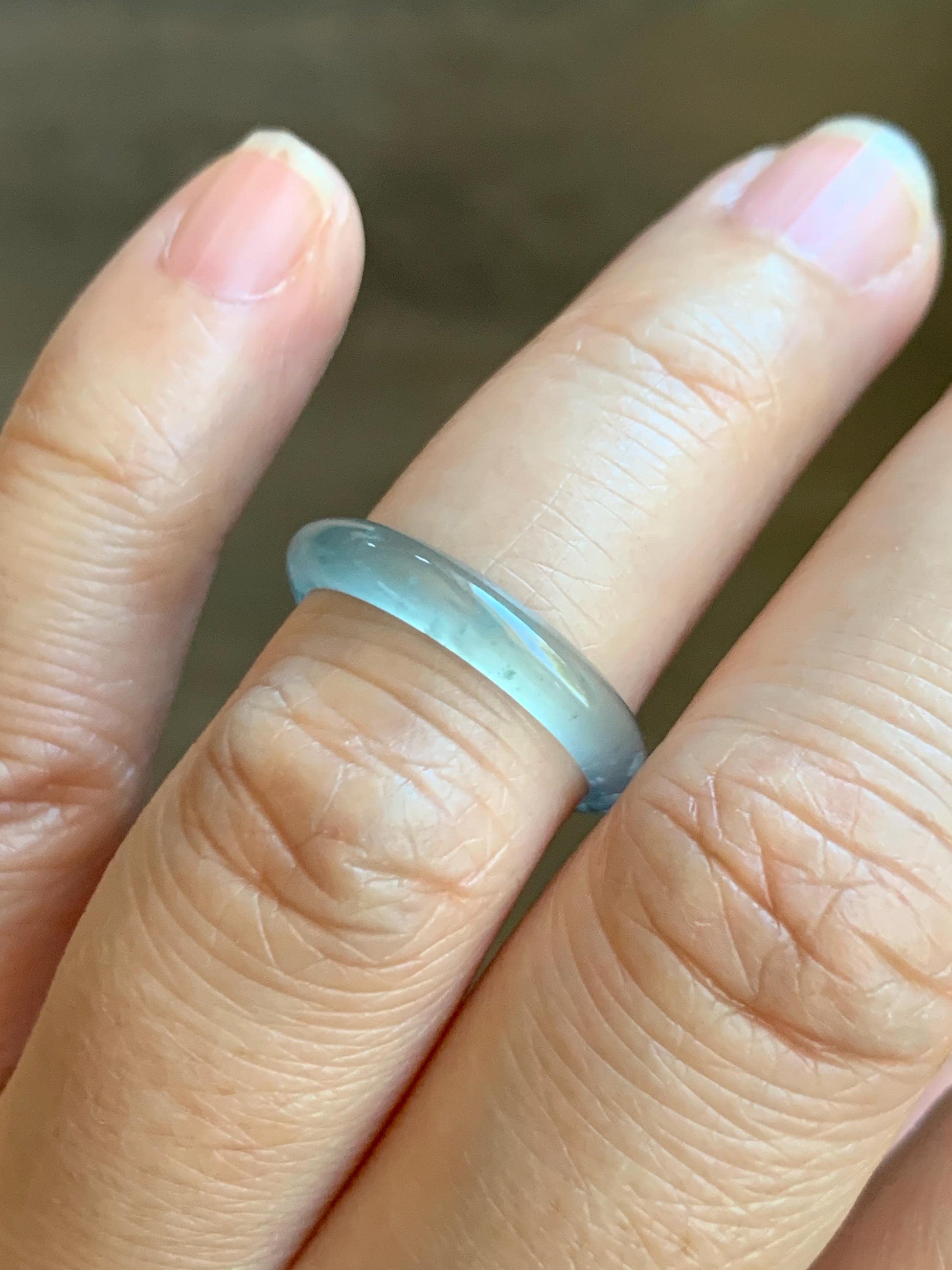 Natural Grade A Guatemalan Icy Highly Translucent Pastel Teal Jade Jadeite Band Ring Size 5.25 US 天然冰危起光浅蓝翡翠戒圈 WBP55A