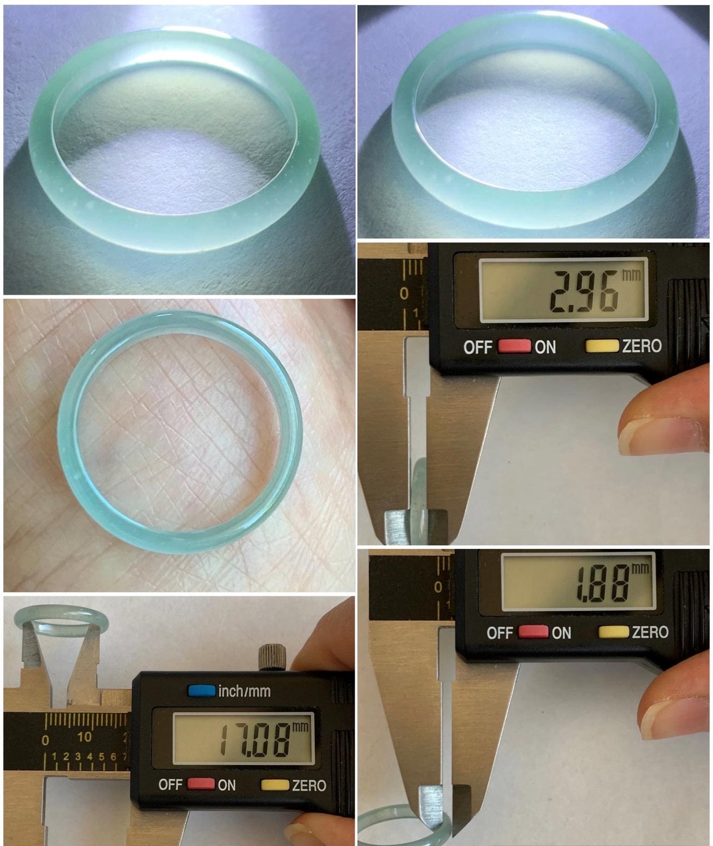 Natural Grade A Guatemalan Icy Highly Translucent Pastel Teal Jade Jadeite Band Ring Size 6.5 US 天然冰危起光浅蓝翡翠戒圈 WBP55B