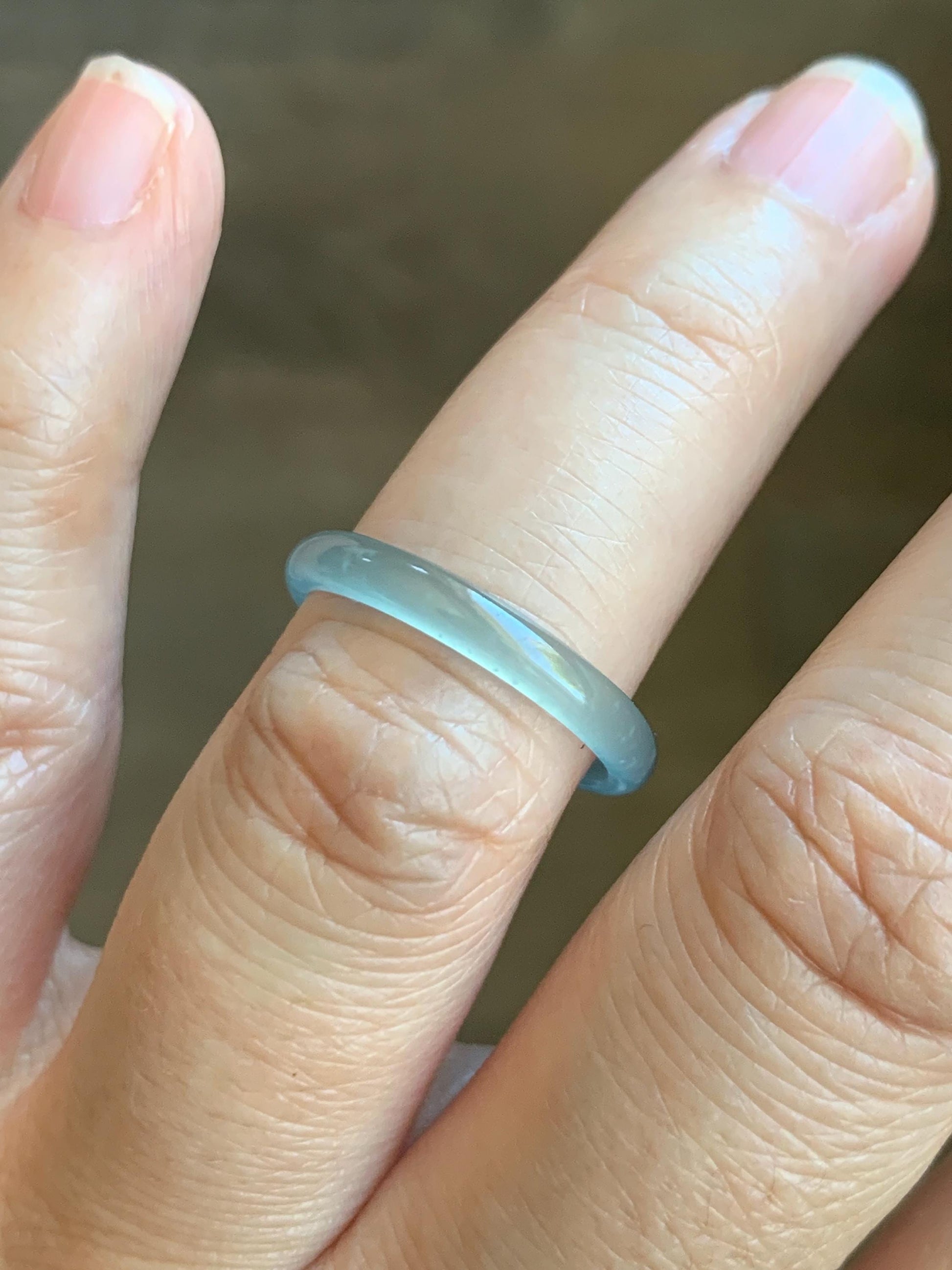 Natural Grade A Guatemalan Icy Highly Translucent Pastel Teal Jade Jadeite Band Ring Size 6.5 US 天然冰危起光浅蓝翡翠戒圈 WBP55B