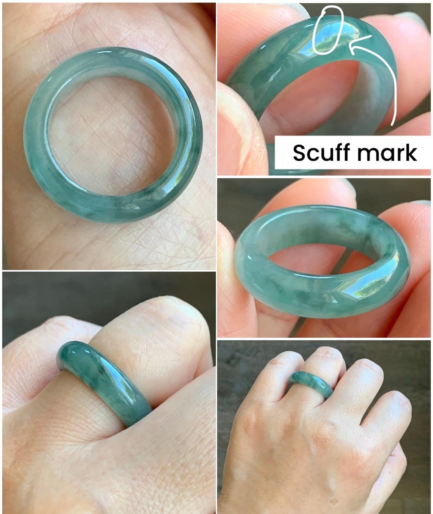 Certified Natural Grade A Icy Translucent Gelatinous Old Mine Green Marbled Jade Jadeite Band Ring Size 7.75 US 4.28g 天然冰胶浅绿飘花翡翠戒圈 8730