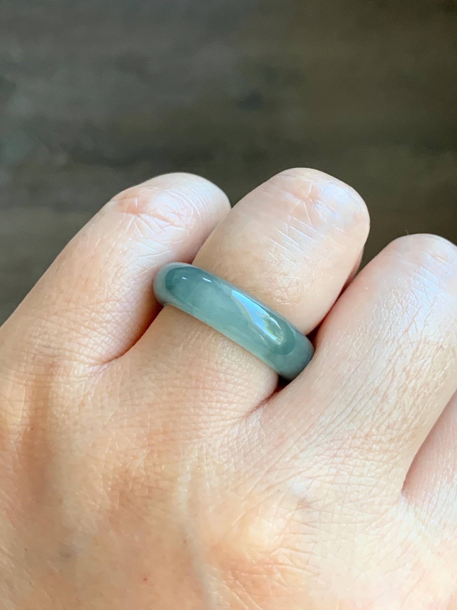 Certified Natural Grade A Icy Translucent Gelatinous Old Mine Green Marbled Jade Jadeite Band Ring Size 7.75 US 4.28g 天然冰胶浅绿飘花翡翠戒圈 8730