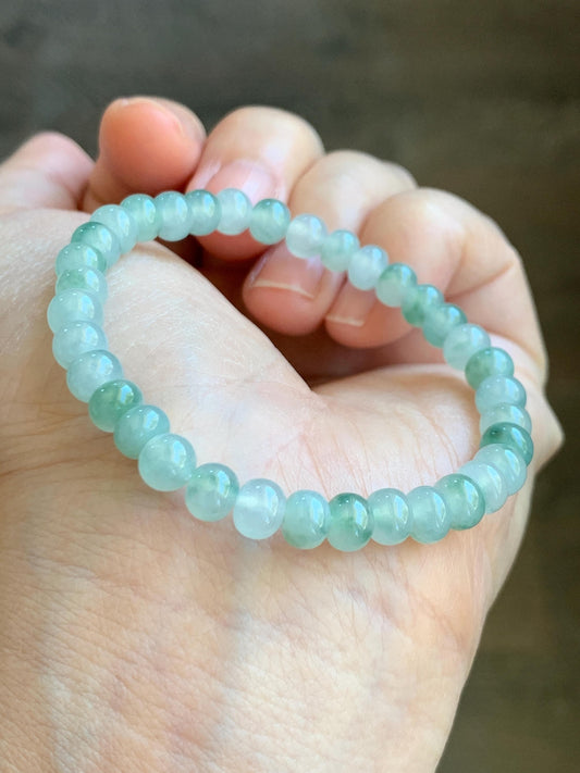 Natural Grade A Icy Highly Translucent Gelatinous Multicolored Jade Jadeite Drum Beads Beaded Bracelet 6" 11g 天然冰多宝翡翠鼓珠手串 DBG450A