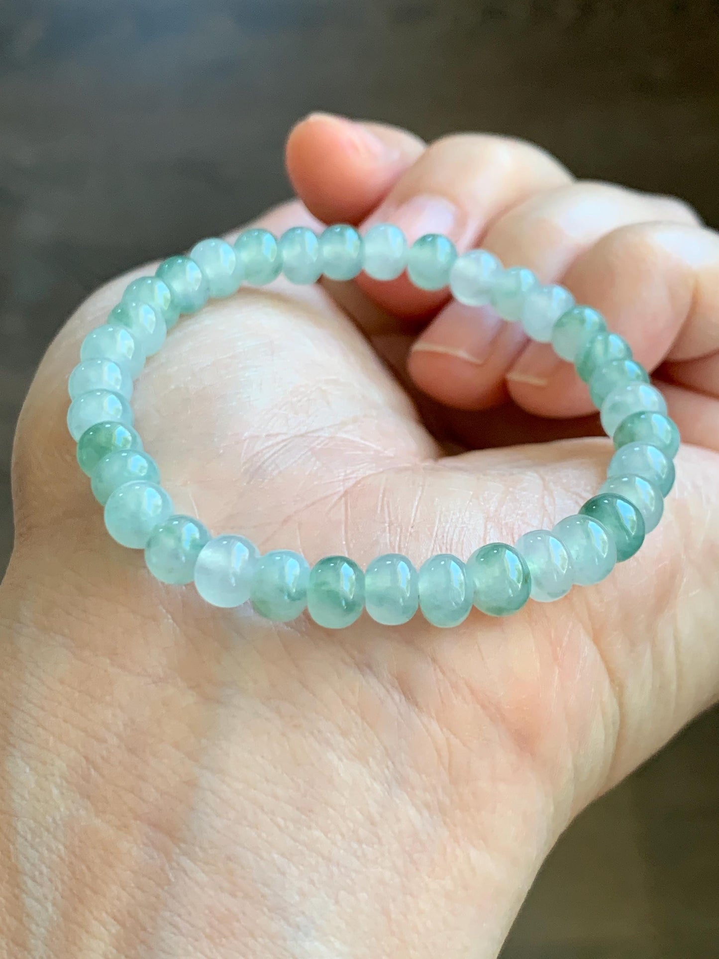 Natural Grade A Icy Highly Translucent Gelatinous Multicolored Jade Jadeite Drum Beads Beaded Bracelet 6" 11g 天然冰多宝翡翠鼓珠手串 DBG450A