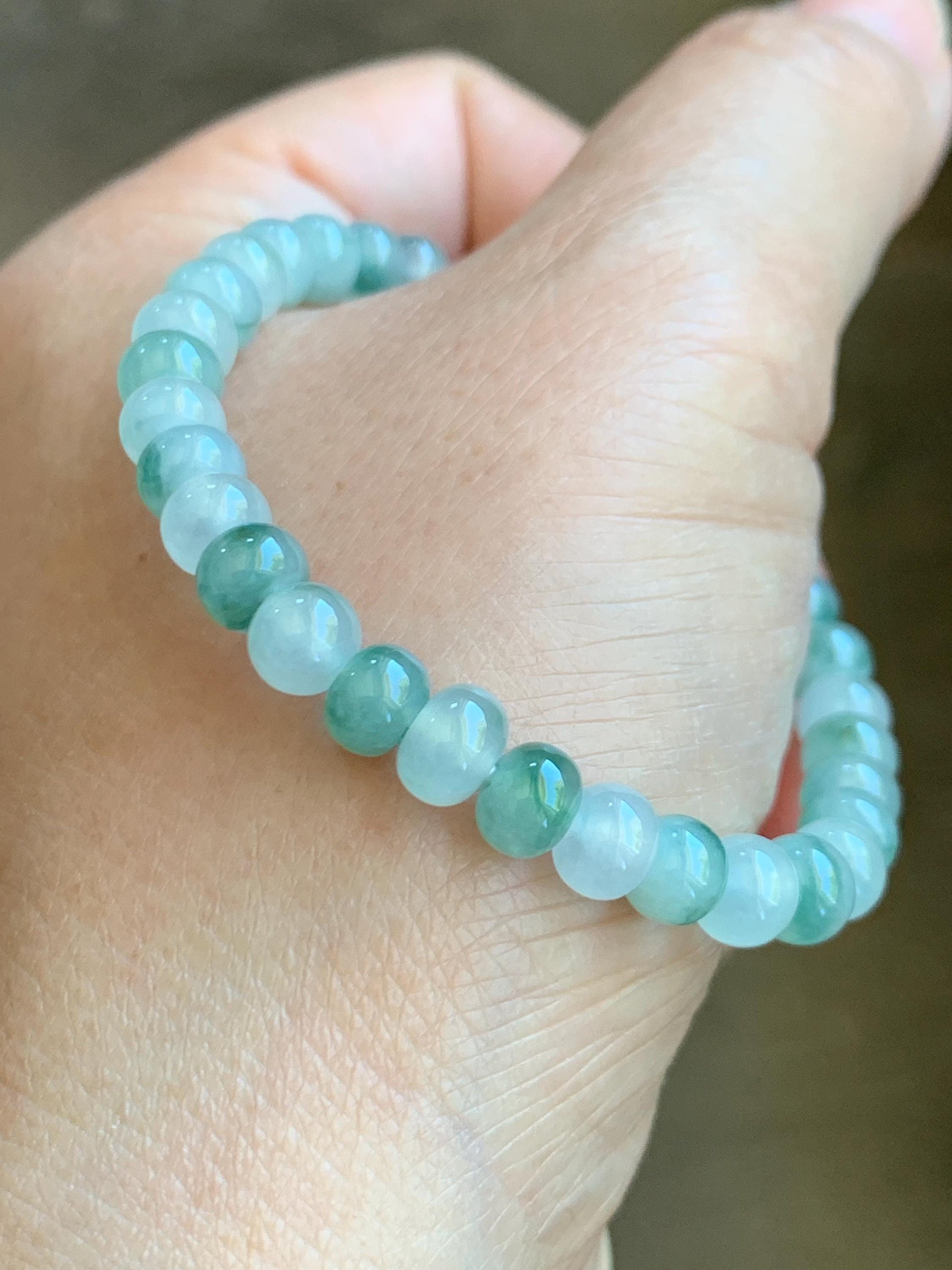 Natural Grade A Icy Highly Translucent Gelatinous Multicolored Jade Jadeite Drum Beads Beaded Bracelet 6" 11g 天然冰多宝翡翠鼓珠手串 DBG450B