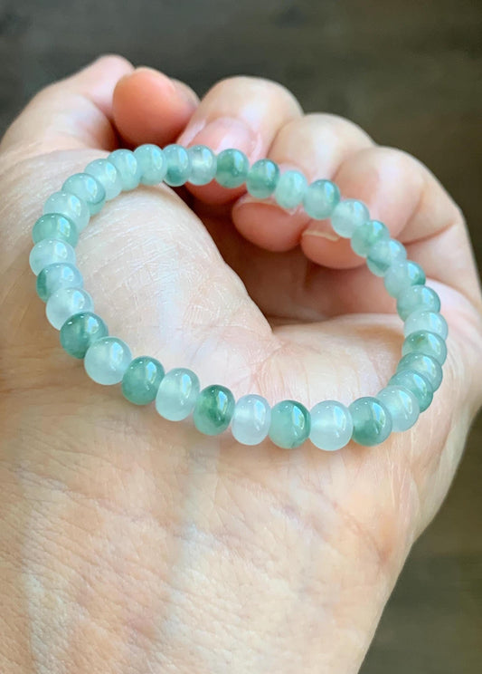 Natural Grade A Icy Highly Translucent Gelatinous Multicolored Jade Jadeite Drum Beads Beaded Bracelet 6" 11g 天然冰多宝翡翠鼓珠手串 DBG450B