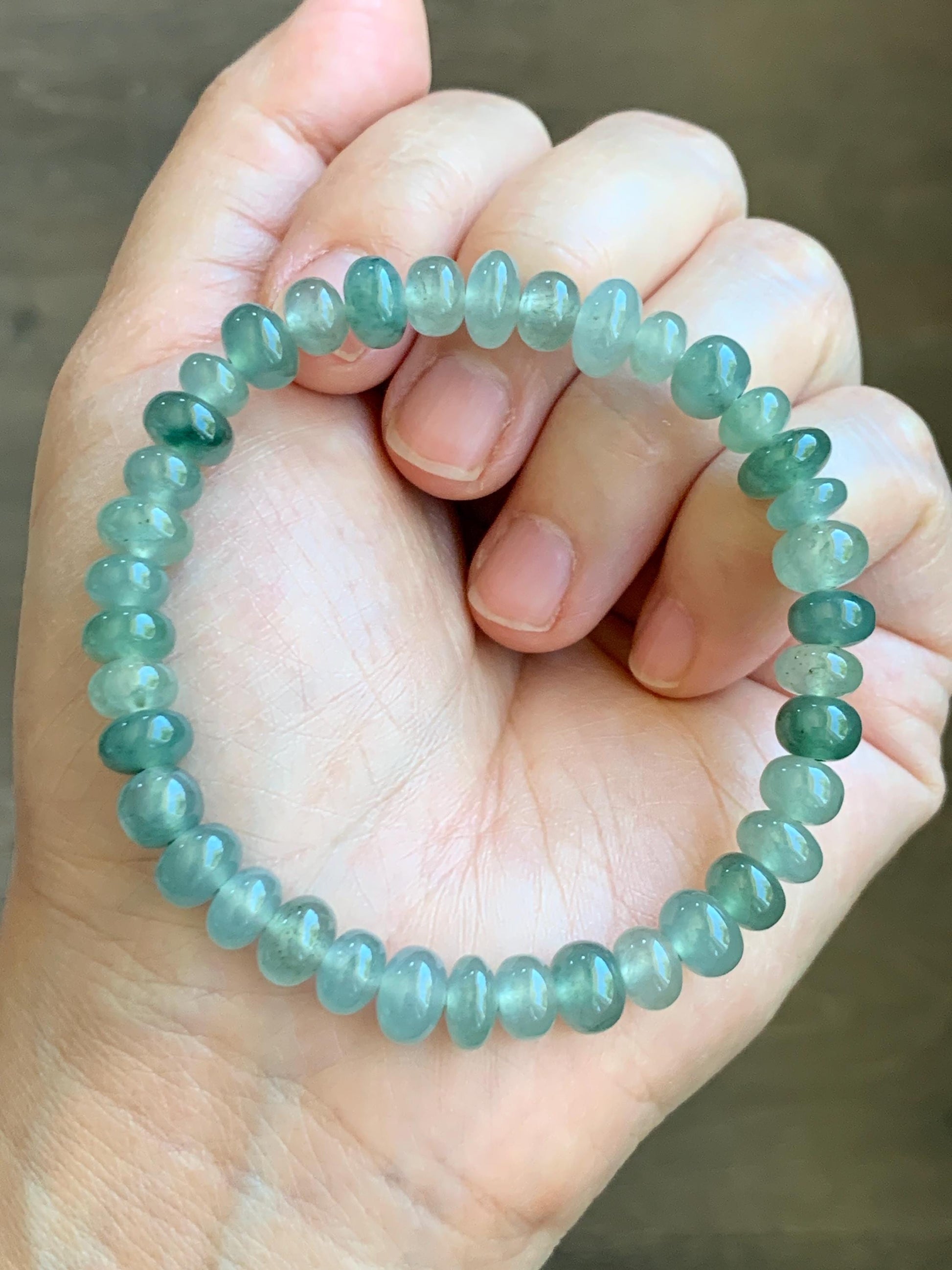 Natural Grade A Icy Highly Translucent Gelatinous Multicolored Light Green Jade Jadeite Drum Beads Beaded Bracelet 7" 天然冰透浅多宝翡翠鼓珠手串 DBL538B