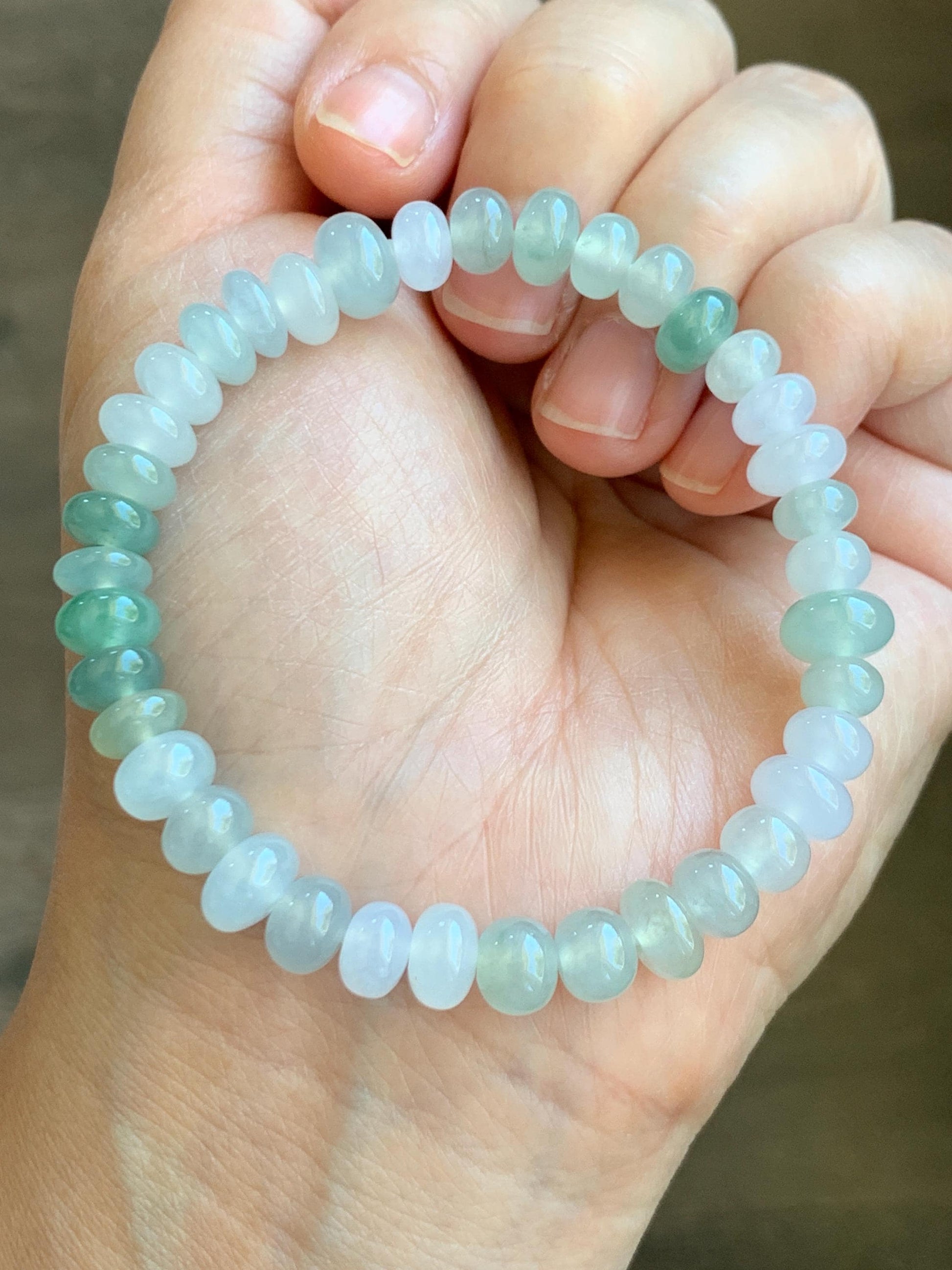 Natural Grade A Icy Highly Translucent Gelatinous Multicolored Jade Jadeite Drum Beads Beaded Bracelet 6.75” 18g 天然冰透浅多宝翡翠鼓珠手串 DBB538A
