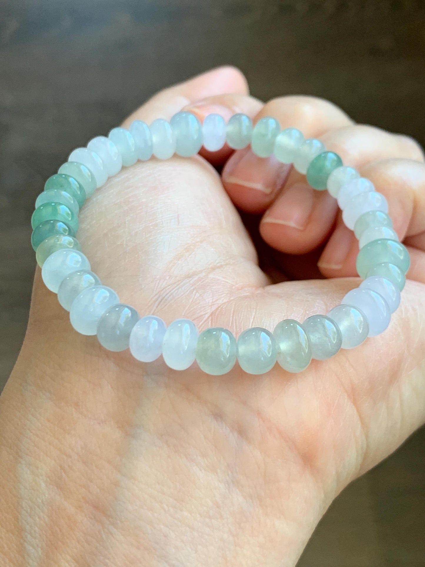 Natural Grade A Icy Highly Translucent Gelatinous Multicolored Jade Jadeite Drum Beads Beaded Bracelet 6.75” 18g 天然冰透浅多宝翡翠鼓珠手串 DBB538A