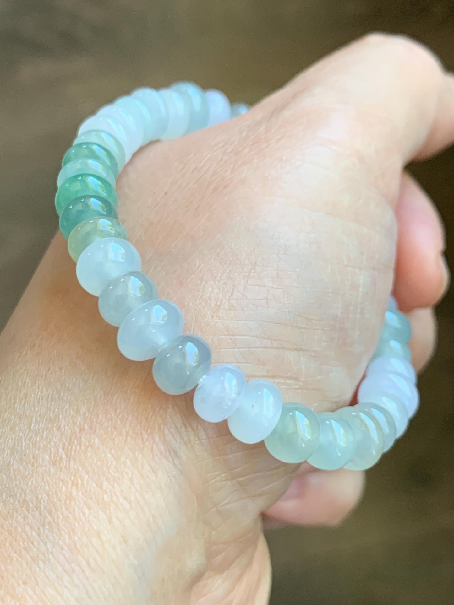 Natural Grade A Icy Highly Translucent Gelatinous Multicolored Jade Jadeite Drum Beads Beaded Bracelet 6.75” 18g 天然冰透浅多宝翡翠鼓珠手串 DBB538A