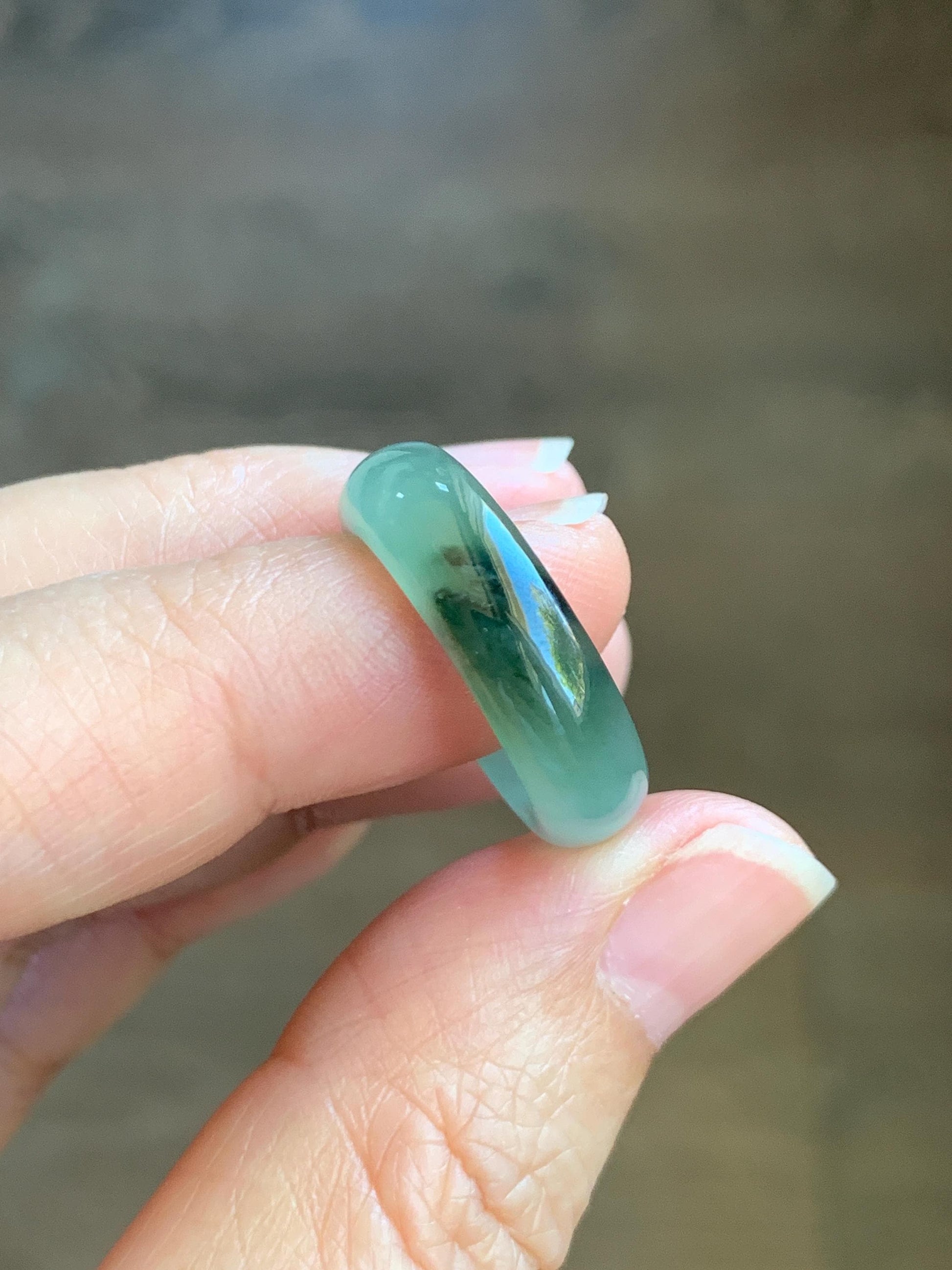 Certified Natural Grade A Icy Translucent Gelatinous Old Mine Green Marbled Jade Jadeite Band Ring Size 6.5 US 3.76g 天然冰胶绿飘花翡翠戒圈 8732