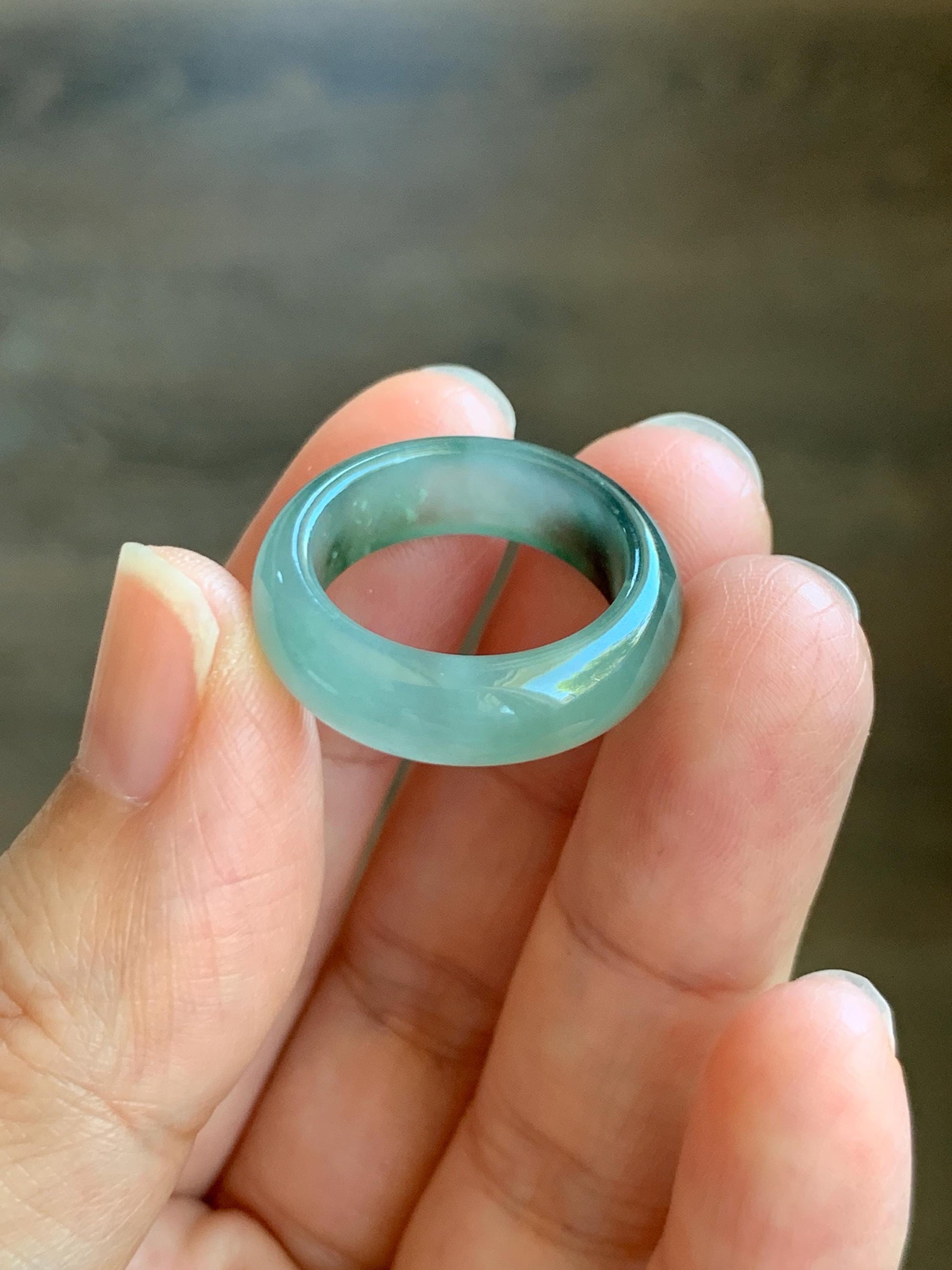 Certified Natural Grade A Icy Translucent Gelatinous Old Mine Green Marbled Jade Jadeite Band Ring Size 6.5 US 3.76g 天然冰胶绿飘花翡翠戒圈 8732
