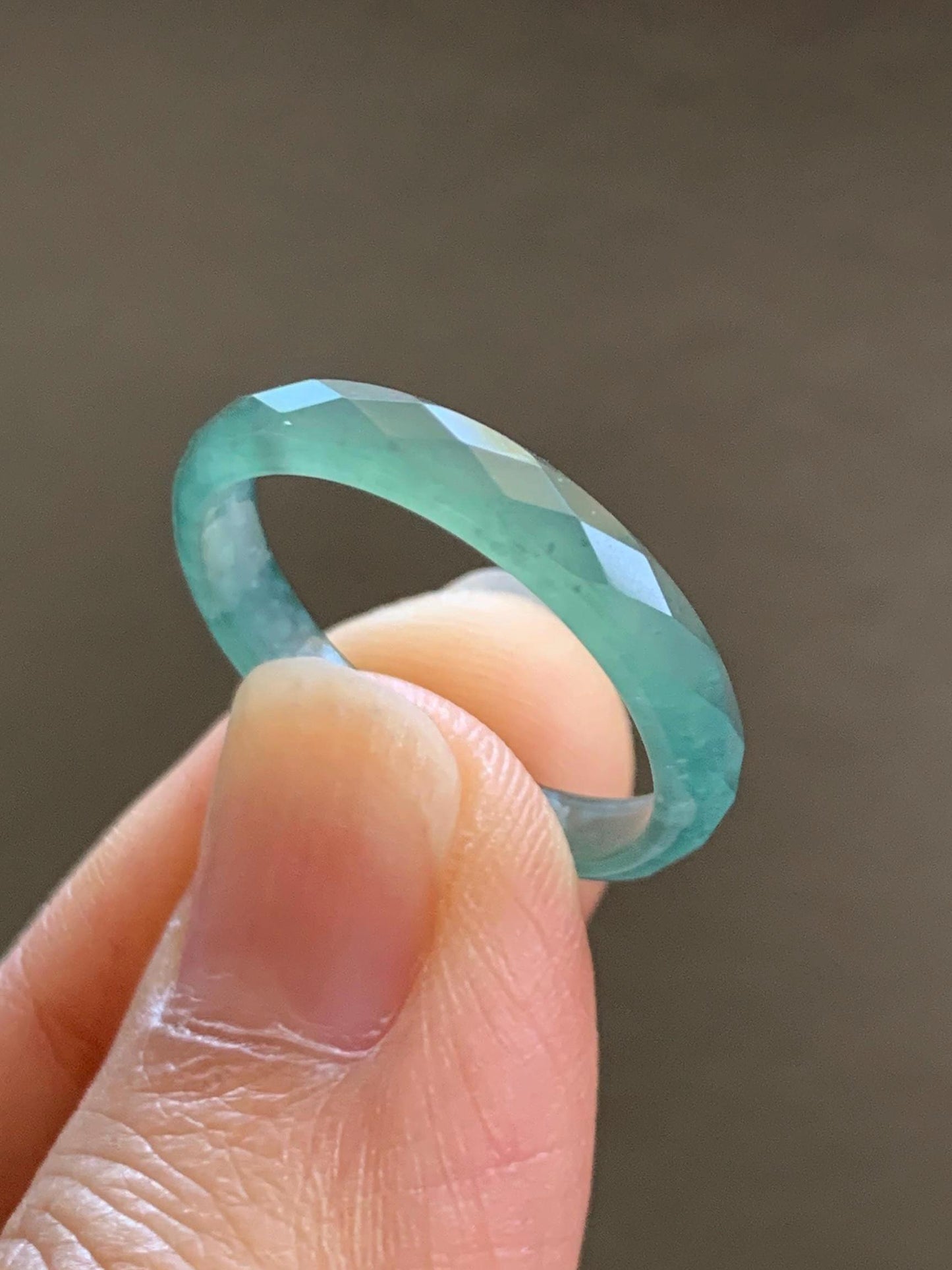 Natural Grade A Guatemalan Icy Highly Translucent Light Green Jade Jadeite Diamond Faceted Band Ring Size 8.5 天然冰危浅绿起光翡翠切割面戒圈 QGM80-H