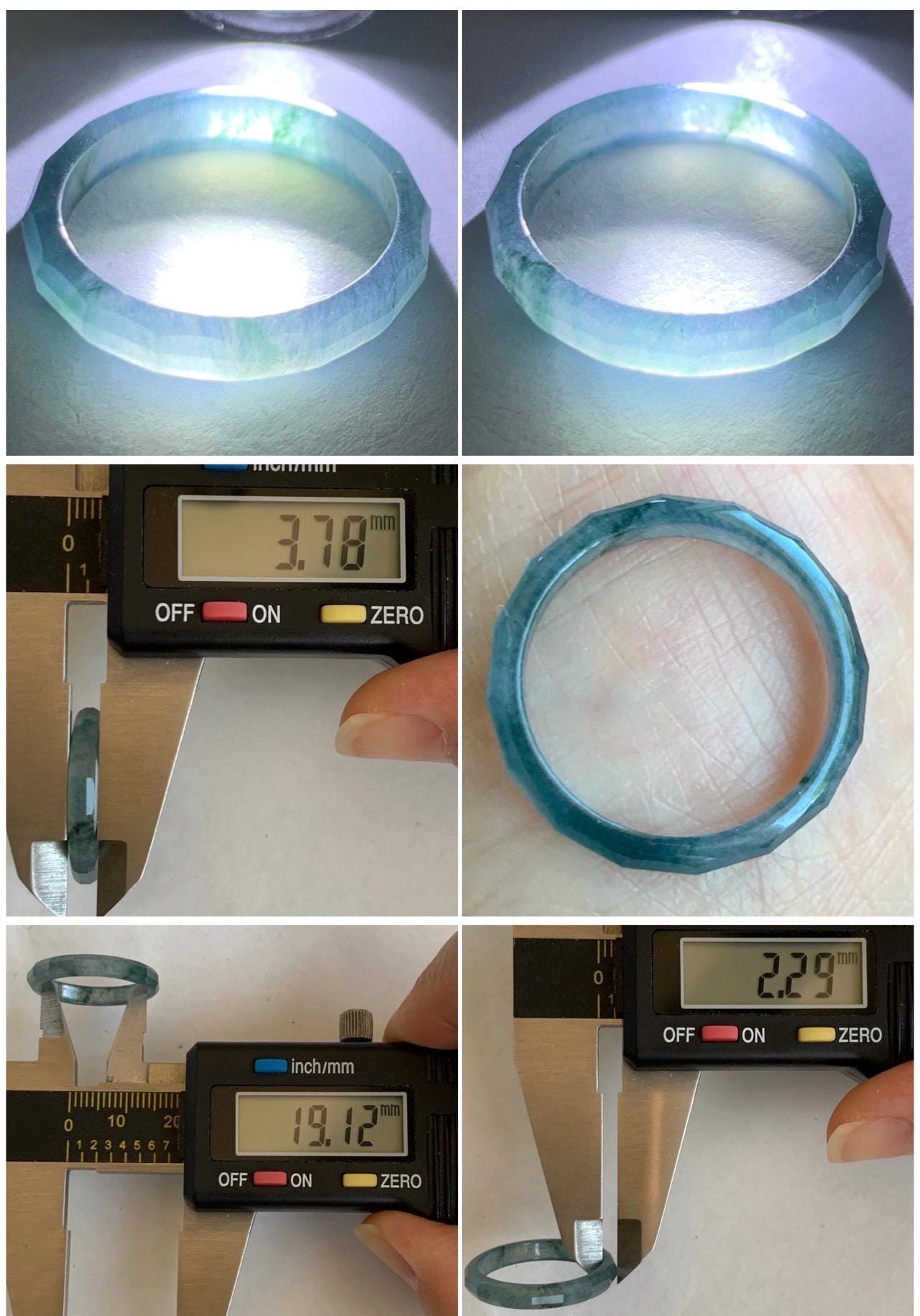 Natural Grade A Guatemalan Icy Highly Translucent Light Aegean Blue Jade Jadeite Faceted Band Ring Size 9 US 天然冰危牛仔蓝起光翡翠切割面戒圈 QGM80-F