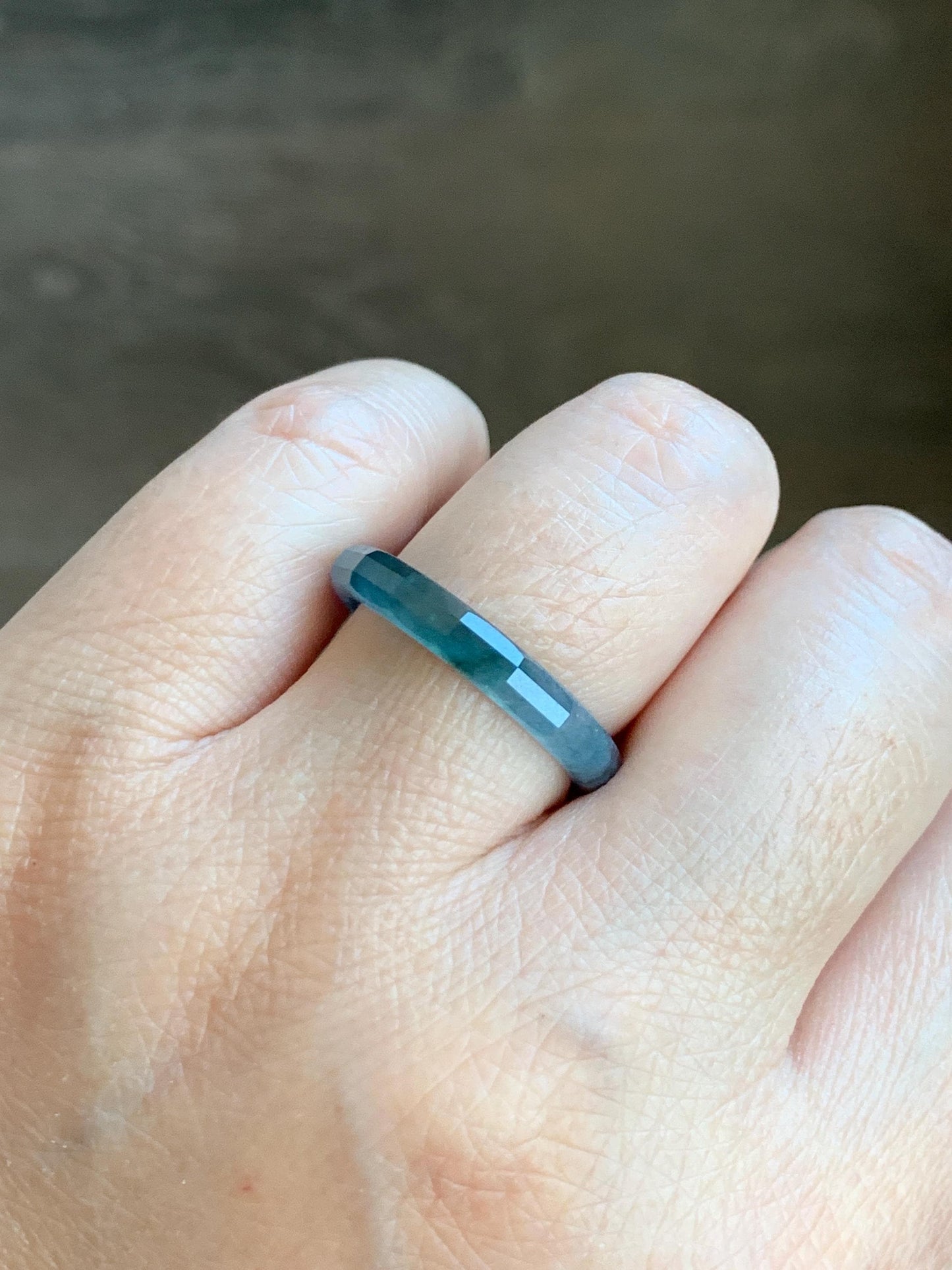 Natural Grade A Guatemalan Icy Highly Translucent Light Aegean Blue Jade Jadeite Faceted Band Ring Size 9 US 天然冰危牛仔蓝起光翡翠切割面戒圈 QGM80-F