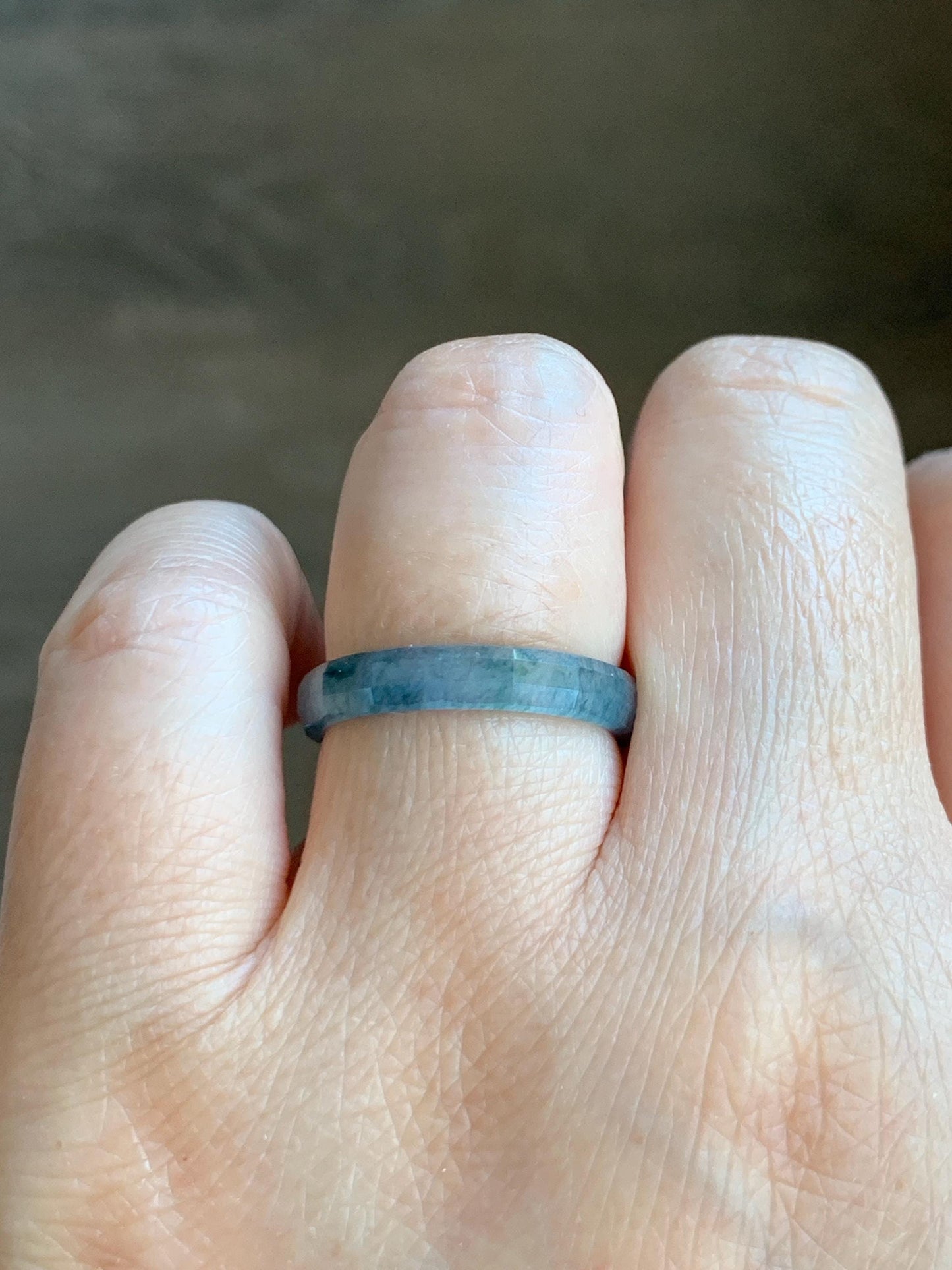 Natural Grade A Guatemalan Icy Highly Translucent Aegean Blue Jade Jadeite Faceted Band Ring Size 7.75 US 天然冰危牛仔蓝起光翡翠切割面戒圈 QGM80-C