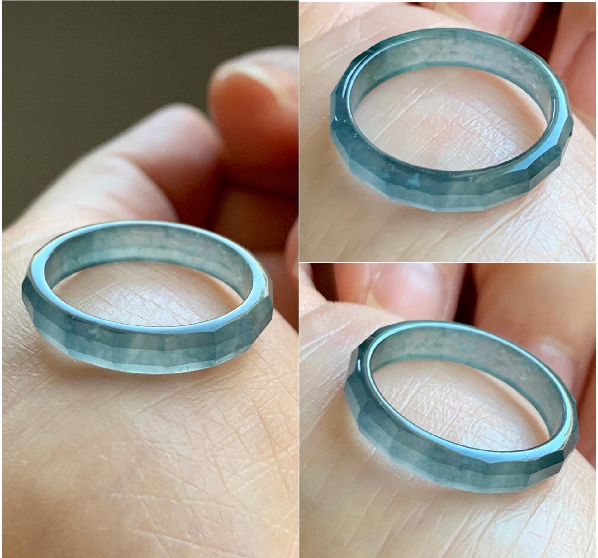 Natural Grade A Guatemalan Icy Highly Translucent Aegean Blue Jade Jadeite Faceted Band Ring Size 7.75 US 天然冰危牛仔蓝起光翡翠切割面戒圈 QGM80-B