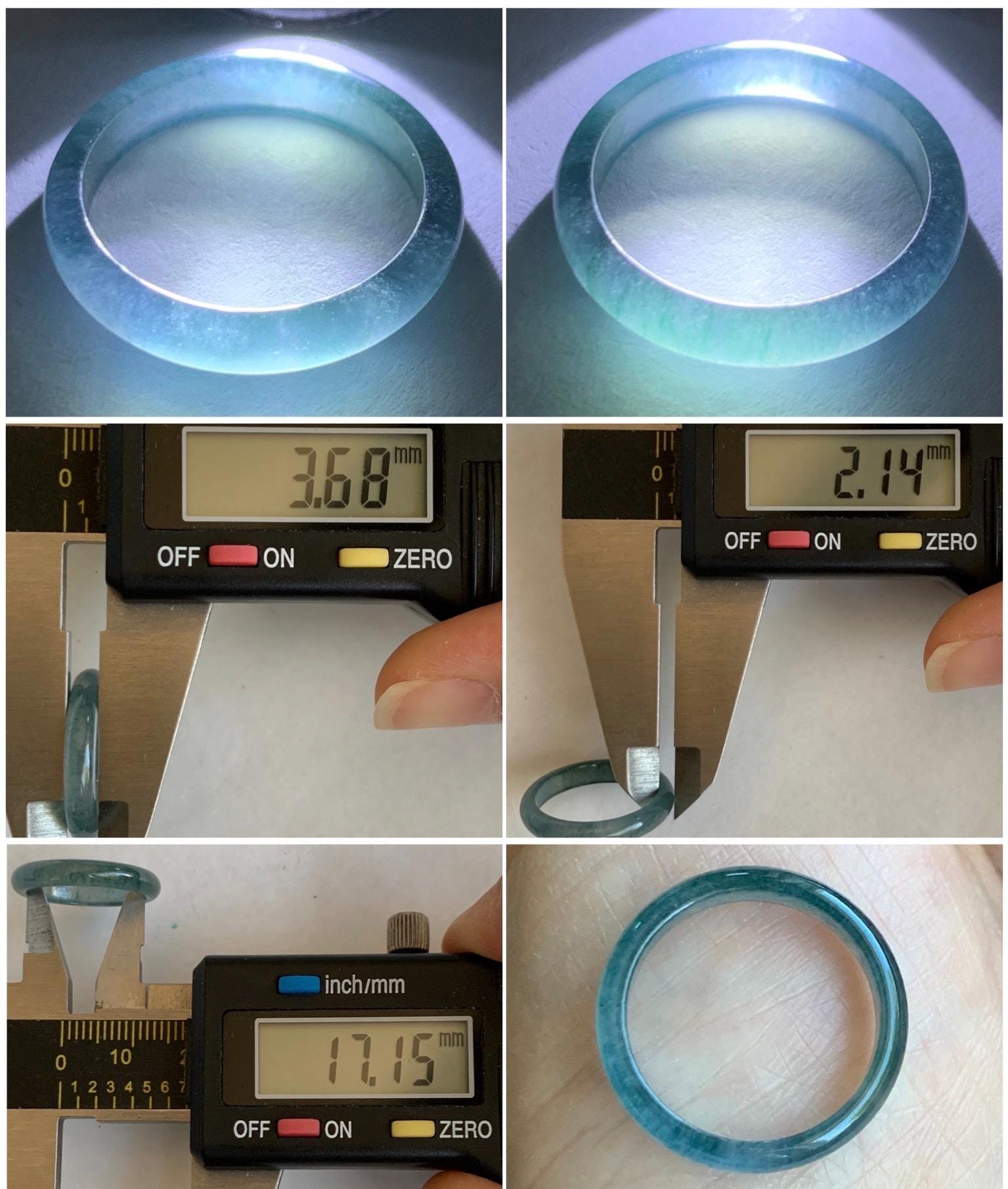 Natural Grade A Guatemalan Icy Highly Translucent Aegean Blue Jade Jadeite Band Ring Size 6.5 US 天然冰危牛仔蓝起光翡翠戒圈 NZL55