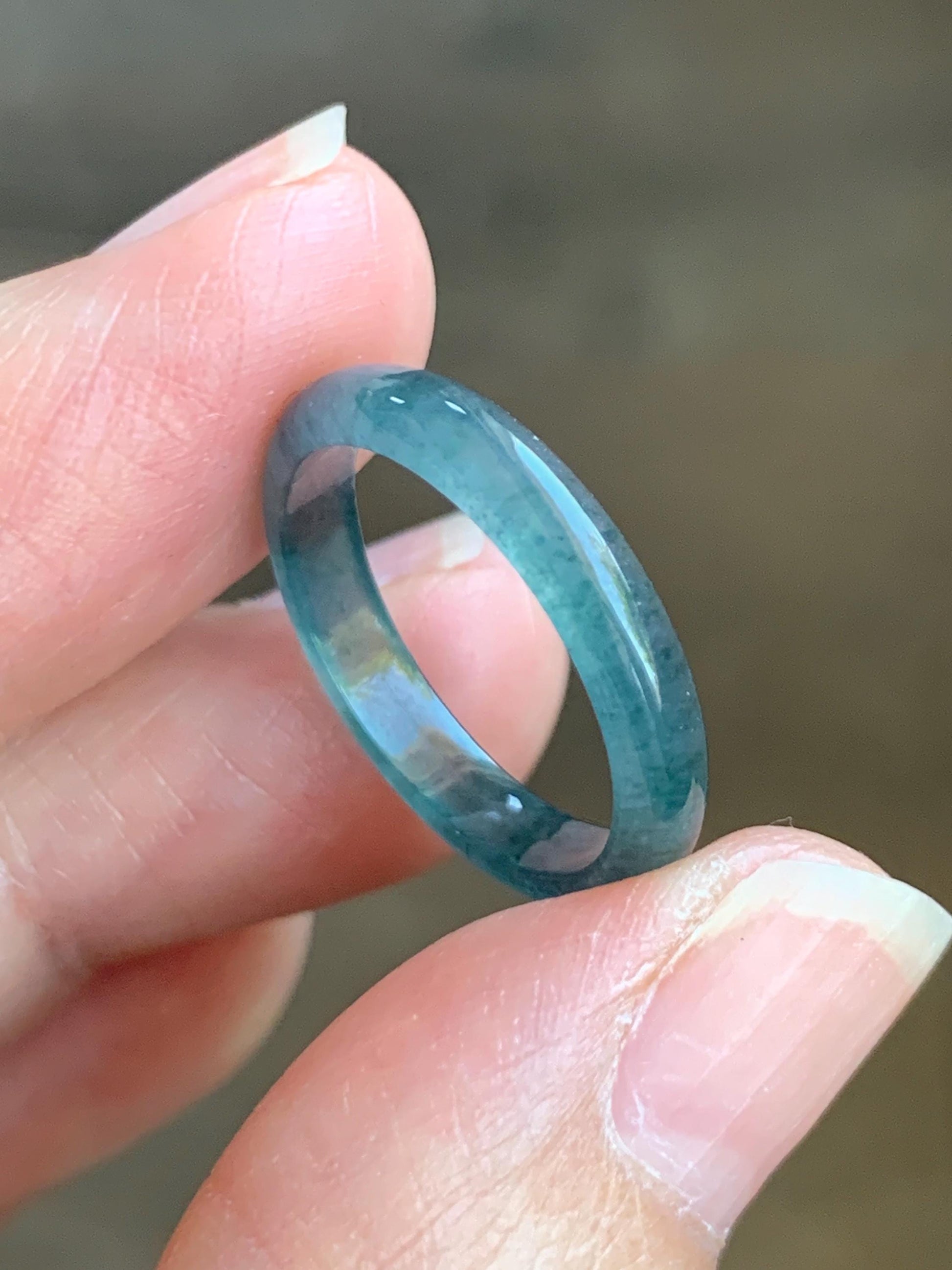 Natural Grade A Guatemalan Icy Highly Translucent Aegean Blue Jade Jadeite Band Ring Size 6.5 US 天然冰危牛仔蓝起光翡翠戒圈 NZL55