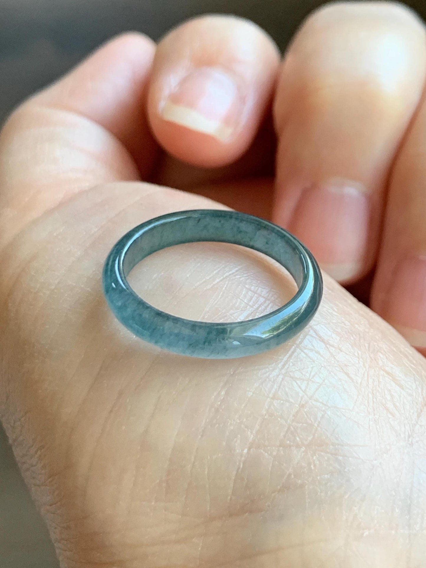 Natural Grade A Guatemalan Icy Highly Translucent Aegean Blue Jade Jadeite Band Ring Size 6.5 US 天然冰危牛仔蓝起光翡翠戒圈 NZL55