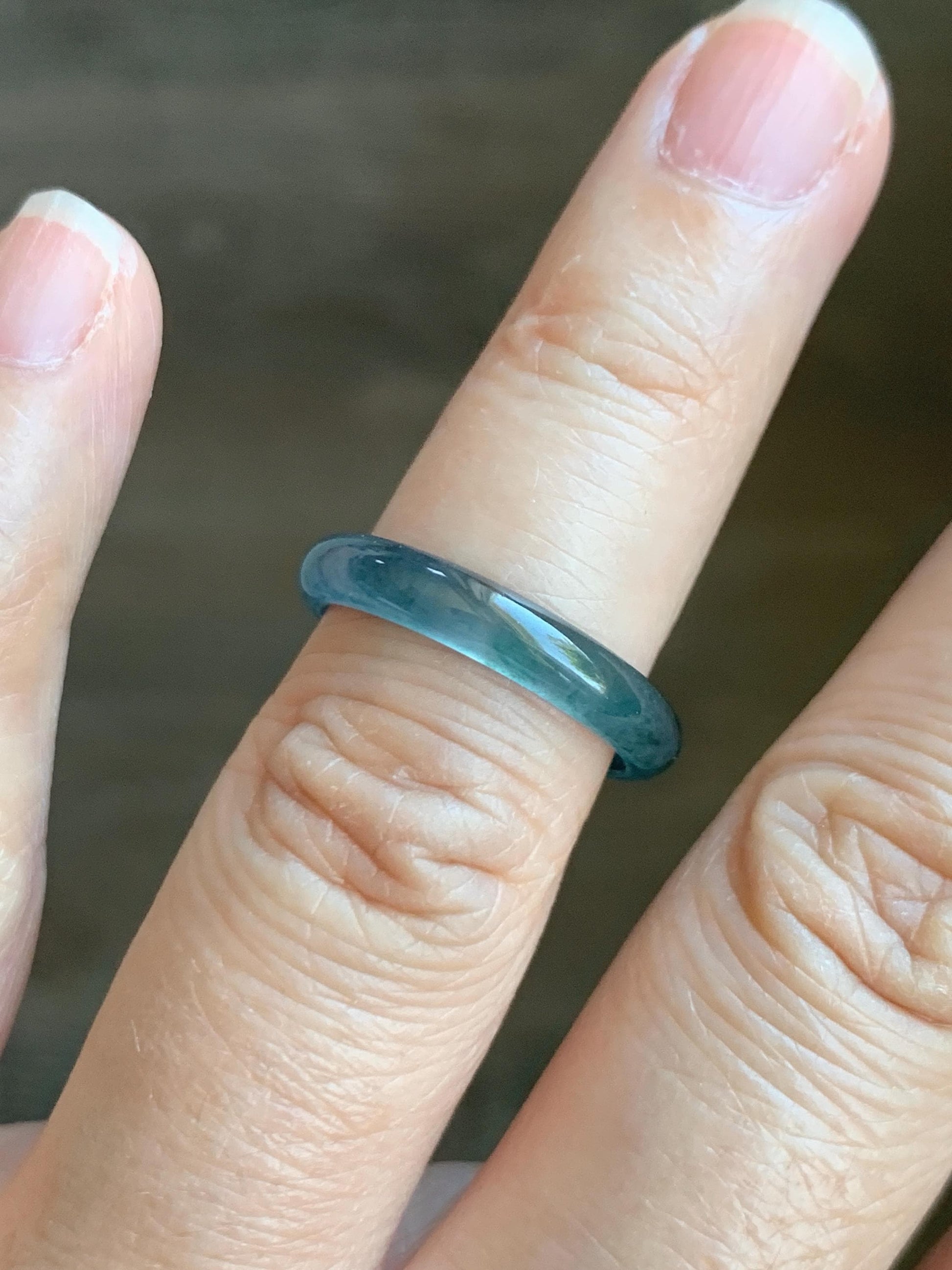 Natural Grade A Guatemalan Icy Highly Translucent Aegean Blue Jade Jadeite Band Ring Size 6.5 US 天然冰危牛仔蓝起光翡翠戒圈 NZL55