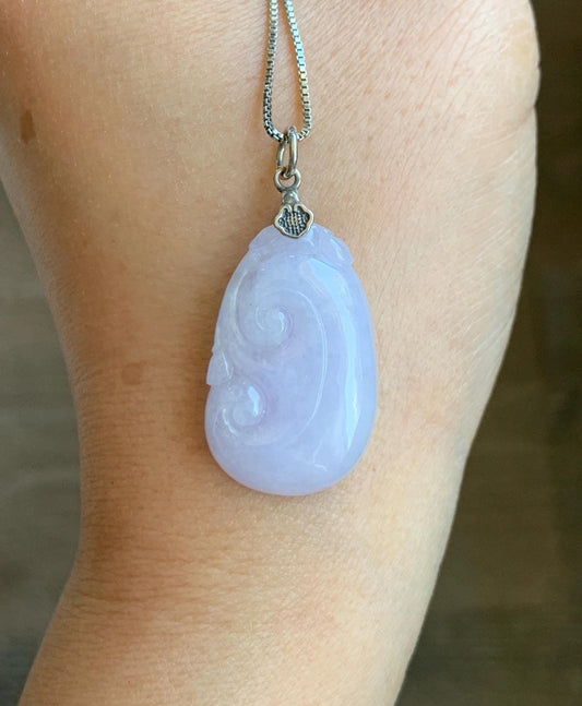 Natural Grade A Icy Translucent Light Purple Jade Jadeite Carved Ruyi Pendant Sterling Silver 6g 天然冰淡紫翡翠如意吊坠 MDZ150